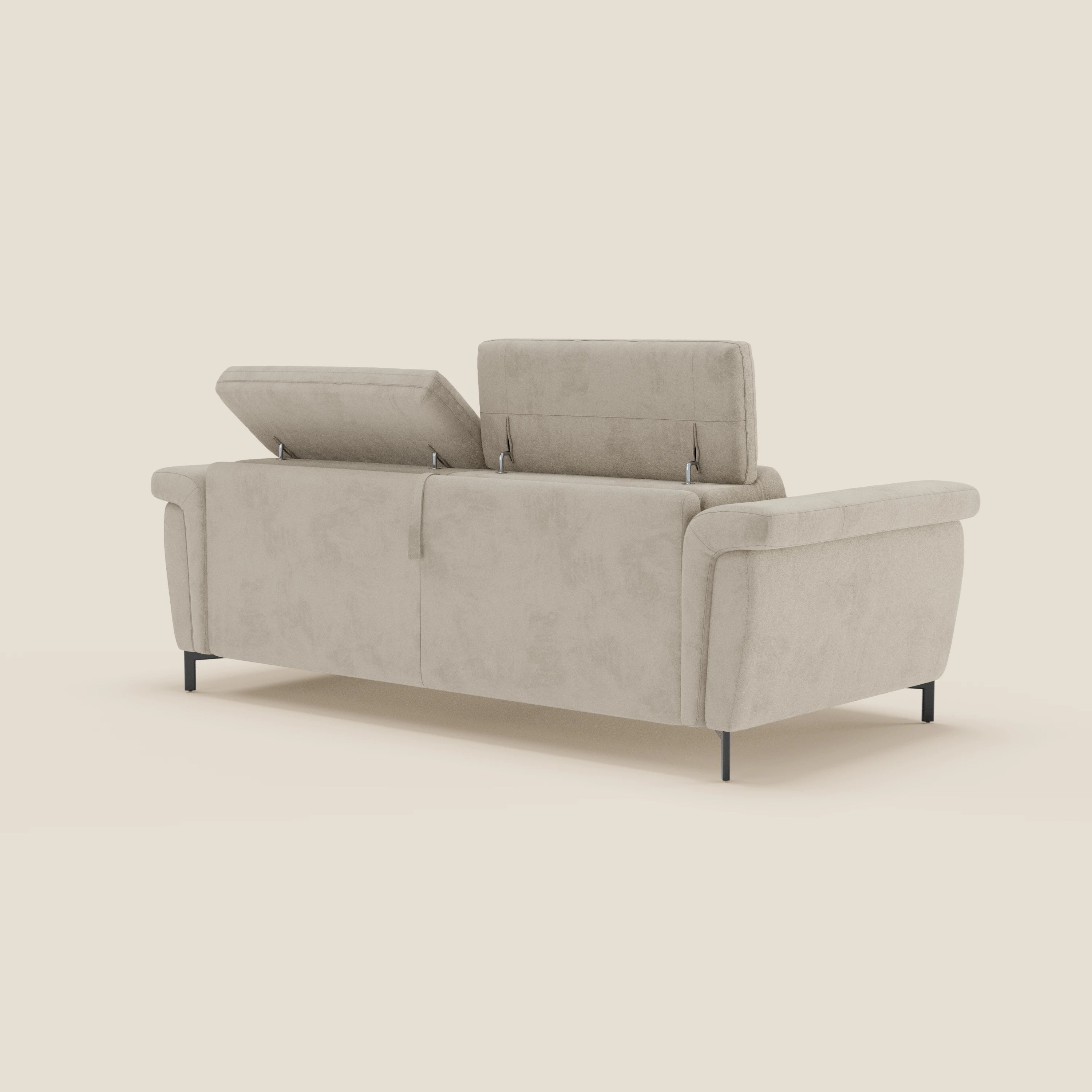 Capri divano letto di design con piedini alti - poggiatesta reclinabili in raffinato tessuto effetto velluto smacchiabile T30 - divani.store