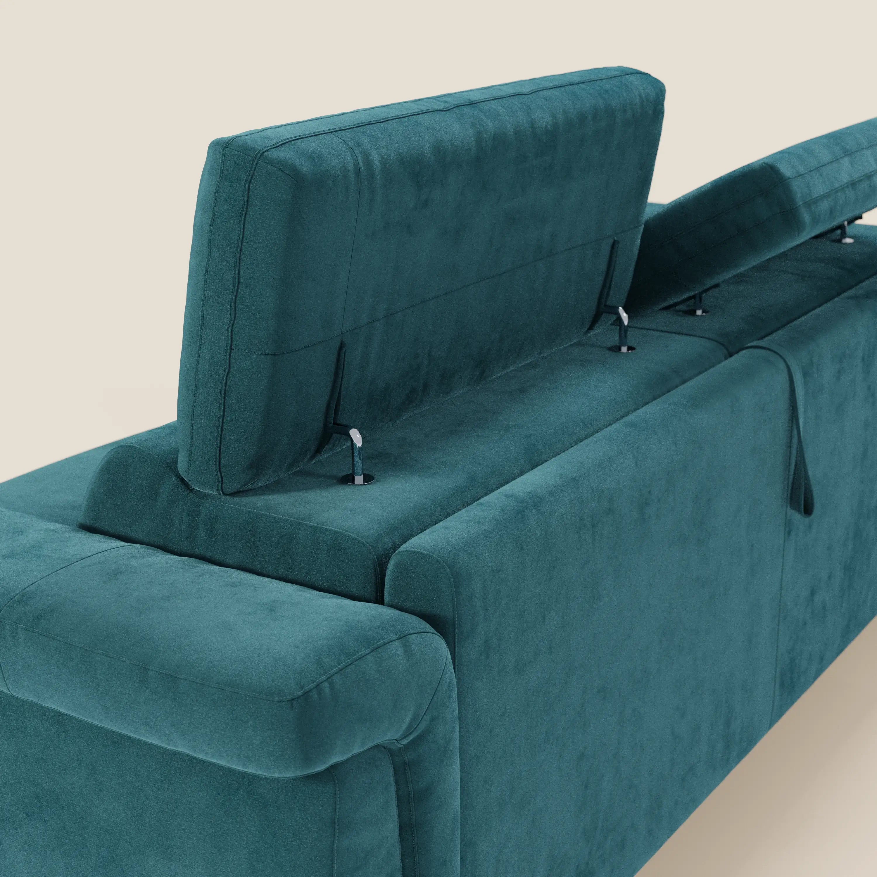 Capri divano letto di design con piedini alti - poggiatesta reclinabili in raffinato tessuto effetto velluto smacchiabile T30 - divani.store