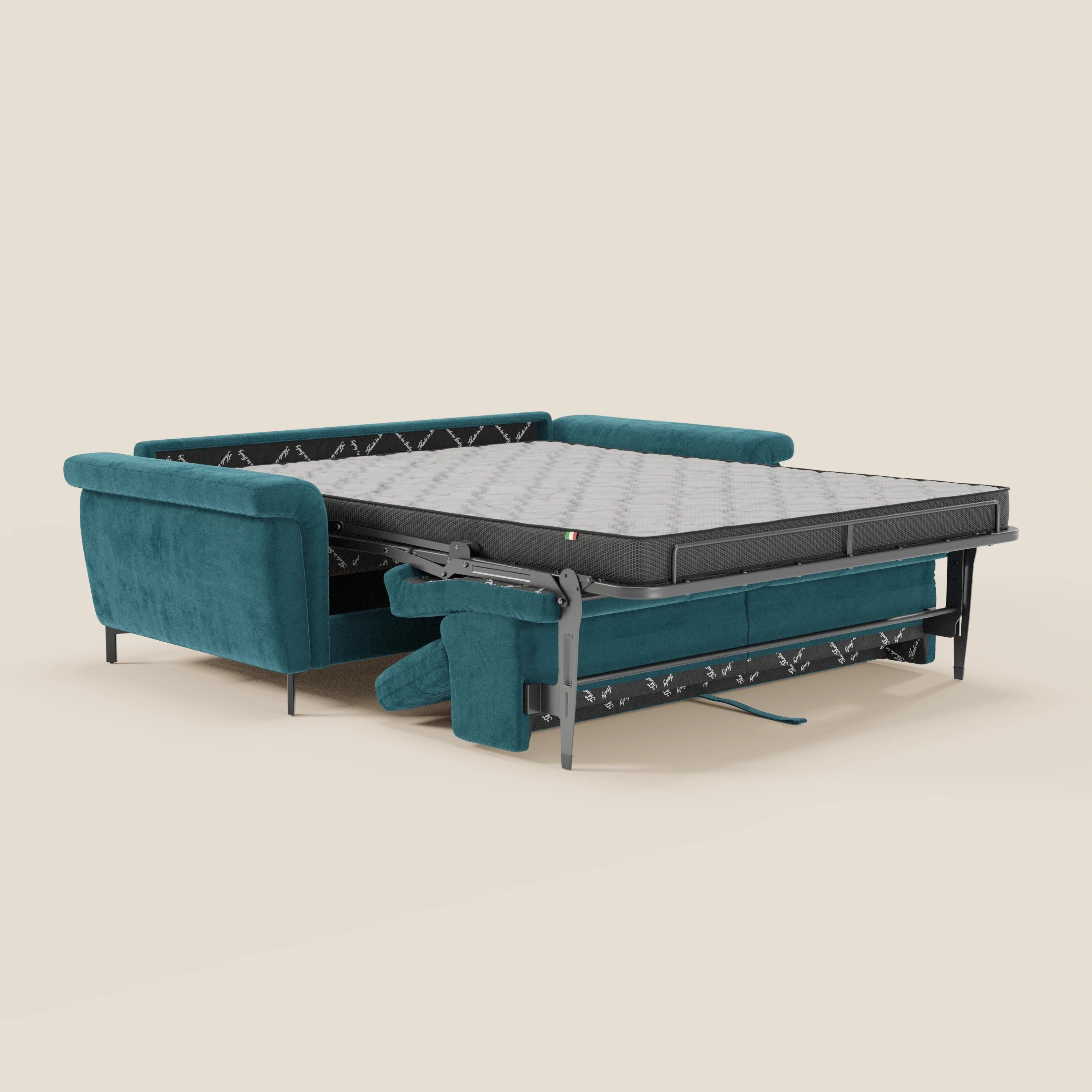 Capri divano letto di design con piedini alti - poggiatesta reclinabili in raffinato tessuto effetto velluto smacchiabile T30 - divani.store