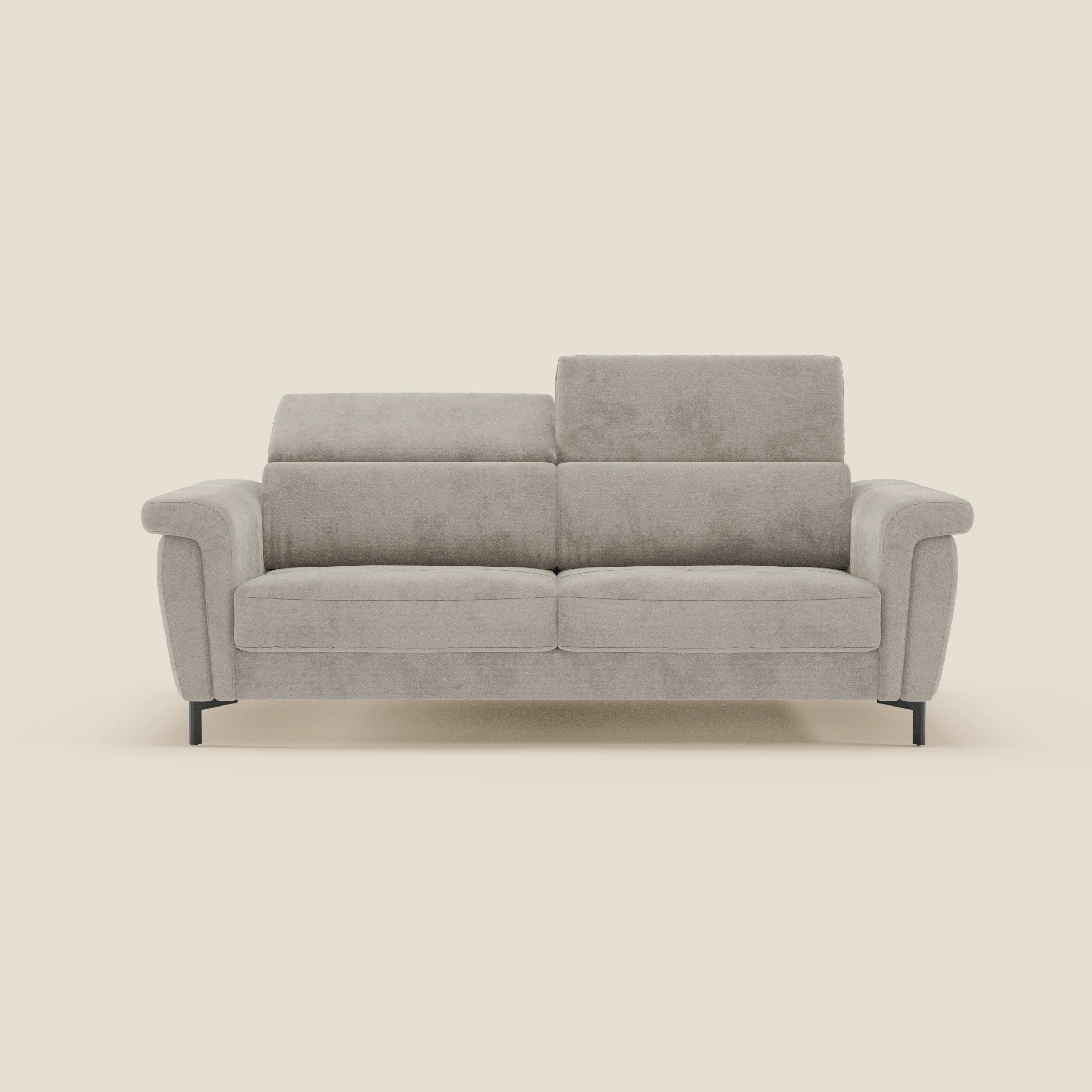 Capri divano letto di design con piedini alti - poggiatesta reclinabili in raffinato tessuto effetto velluto smacchiabile T30 - divani.store