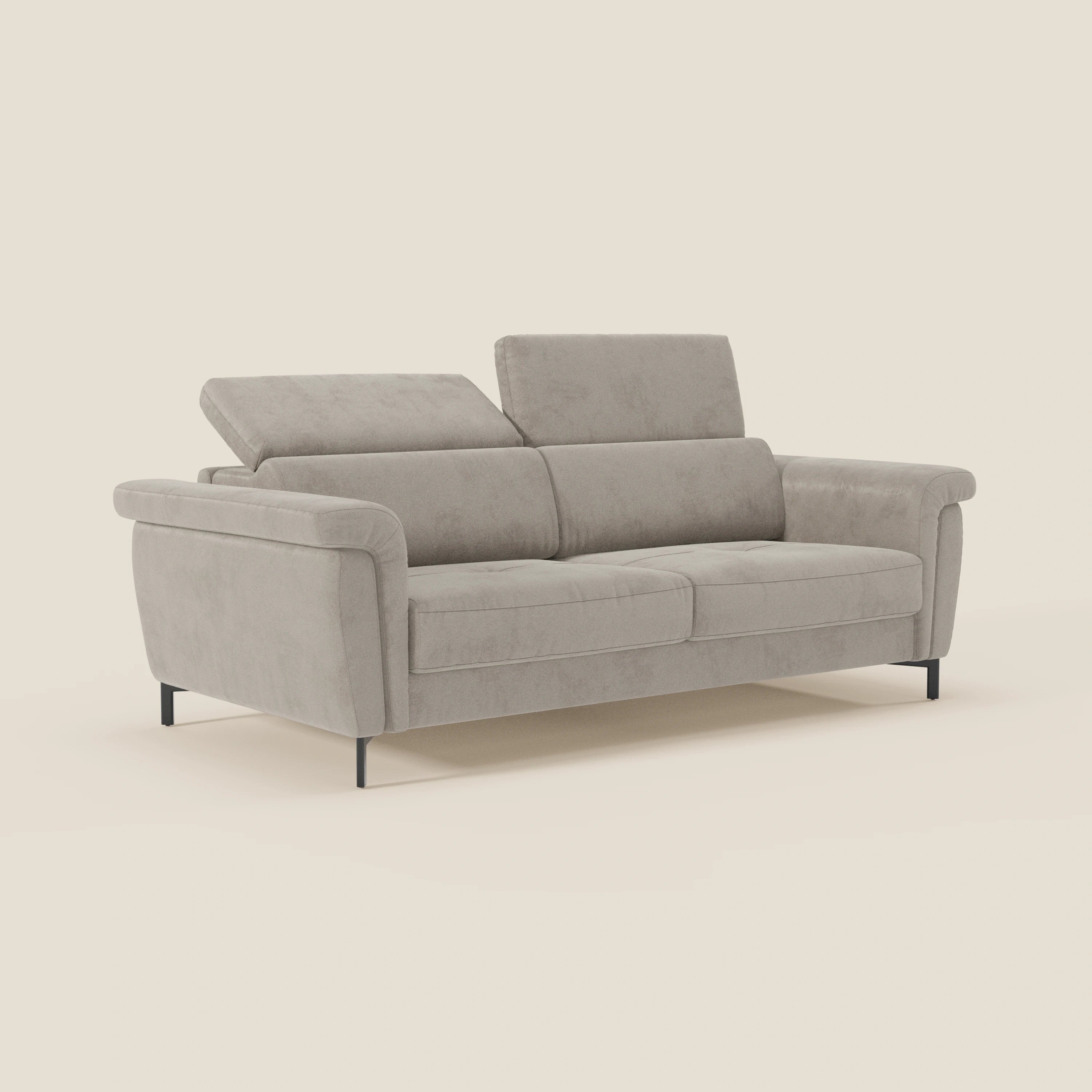 Capri divano letto di design con piedini alti - poggiatesta reclinabili in raffinato tessuto effetto velluto smacchiabile T30 - divani.store