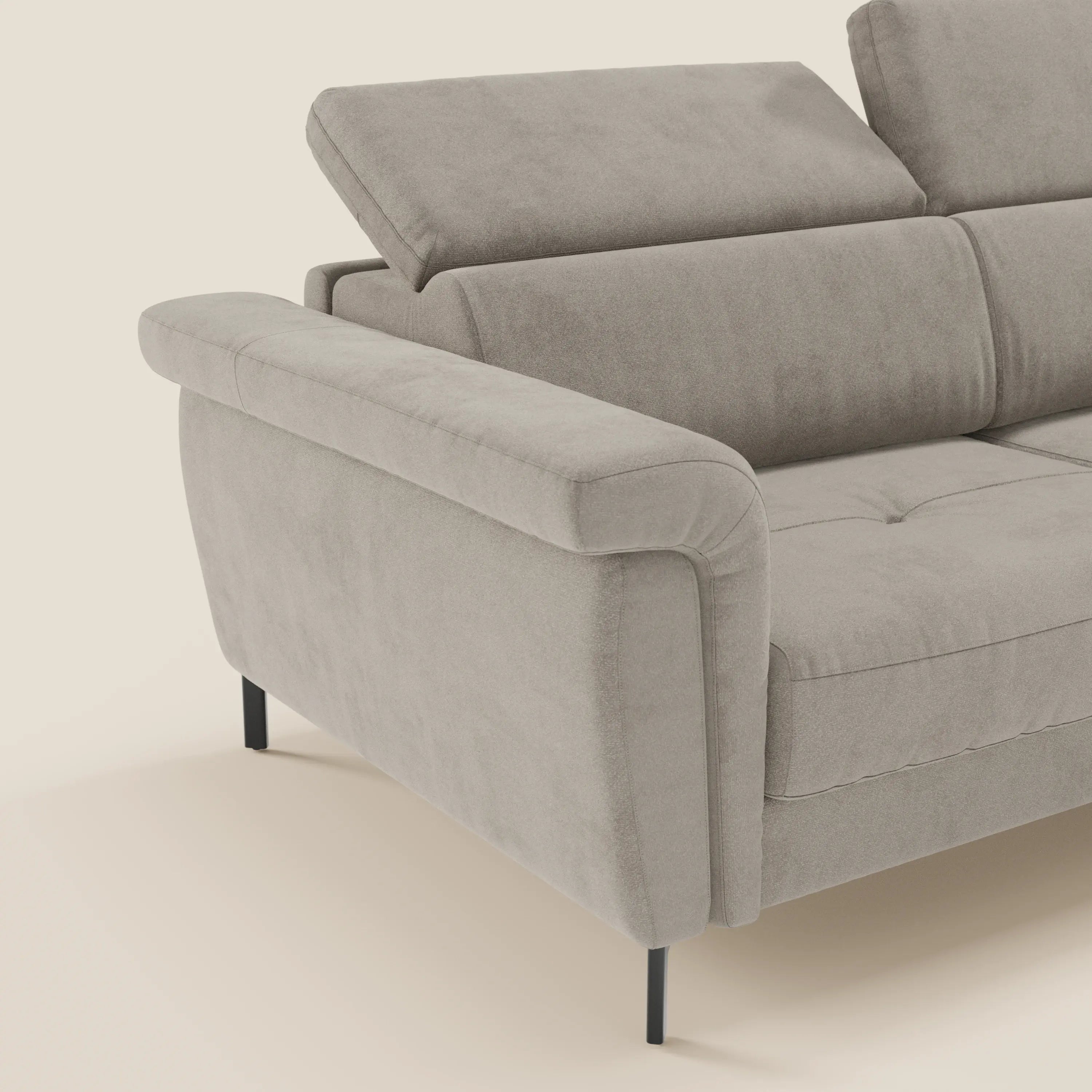 Capri divano letto di design con piedini alti - poggiatesta reclinabili in raffinato tessuto effetto velluto smacchiabile T30 - divani.store