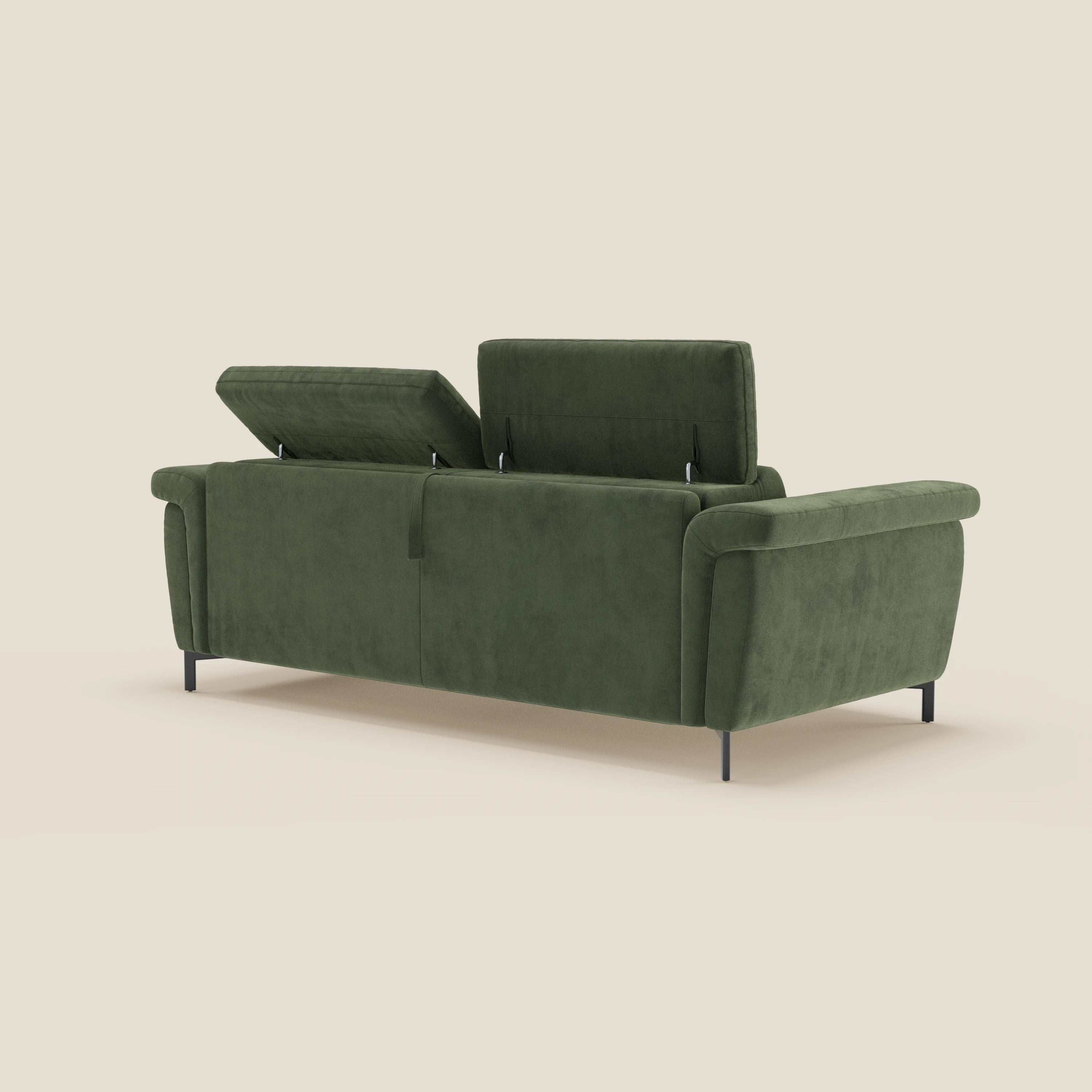 Capri divano letto di design con piedini alti - poggiatesta reclinabili in raffinato tessuto effetto velluto smacchiabile T30 - divani.store