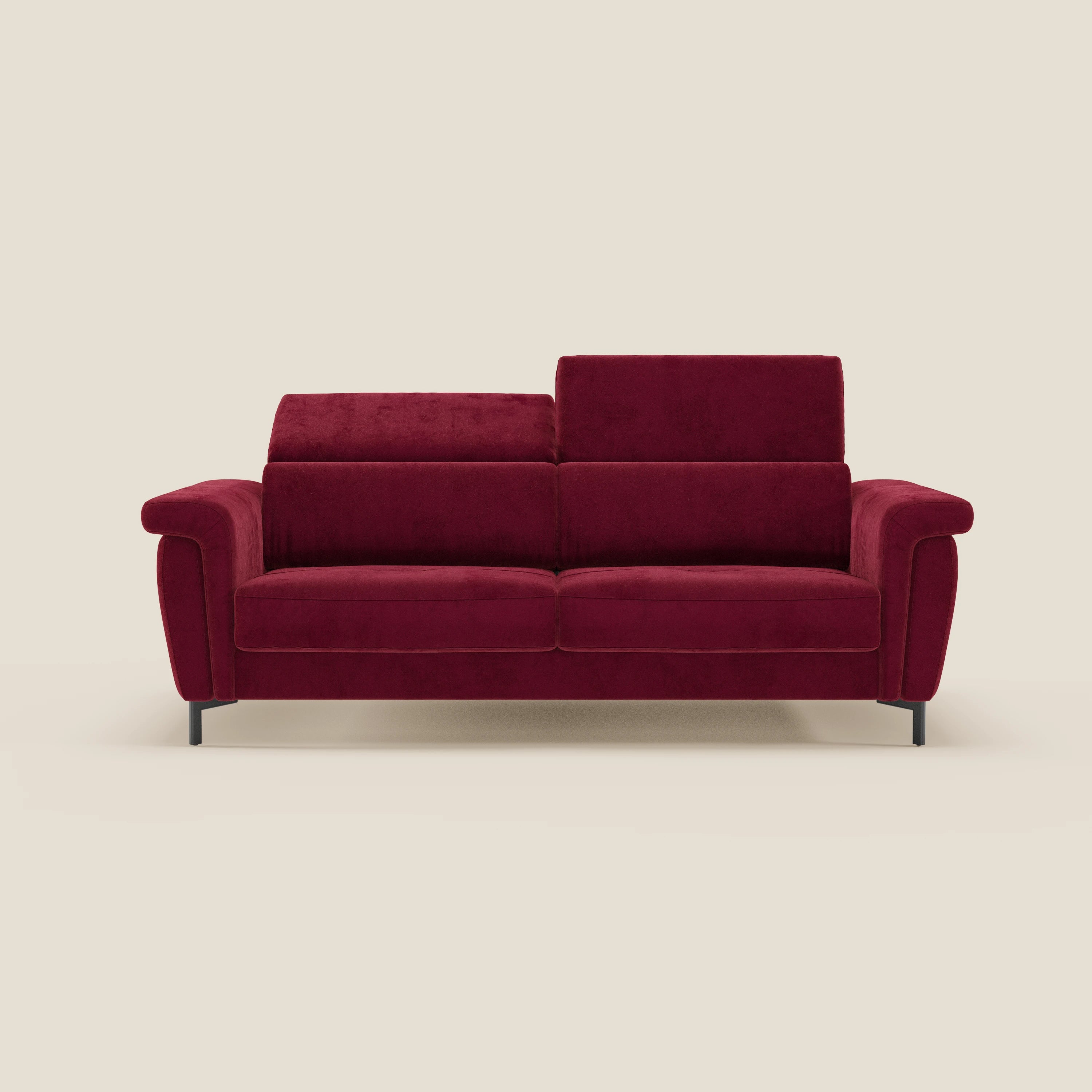 Capri divano letto di design con piedini alti - poggiatesta reclinabili in raffinato tessuto effetto velluto smacchiabile T30 - divani.store