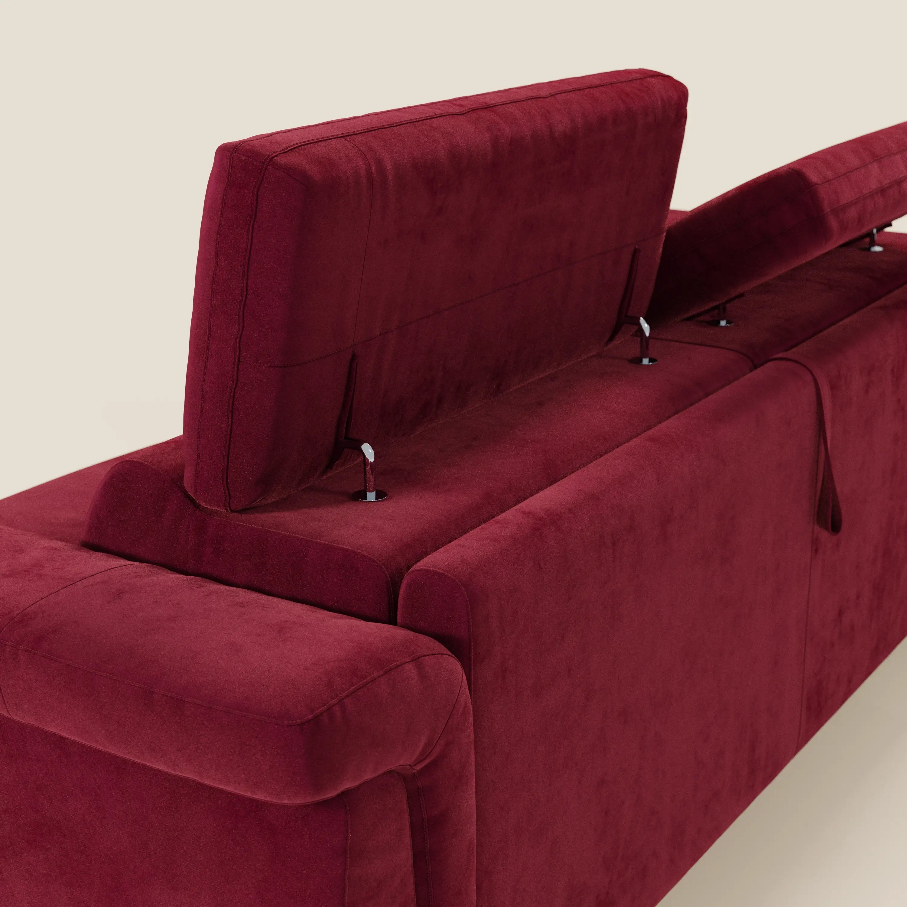 Capri divano letto di design con piedini alti - poggiatesta reclinabili in raffinato tessuto effetto velluto smacchiabile T30 - divani.store