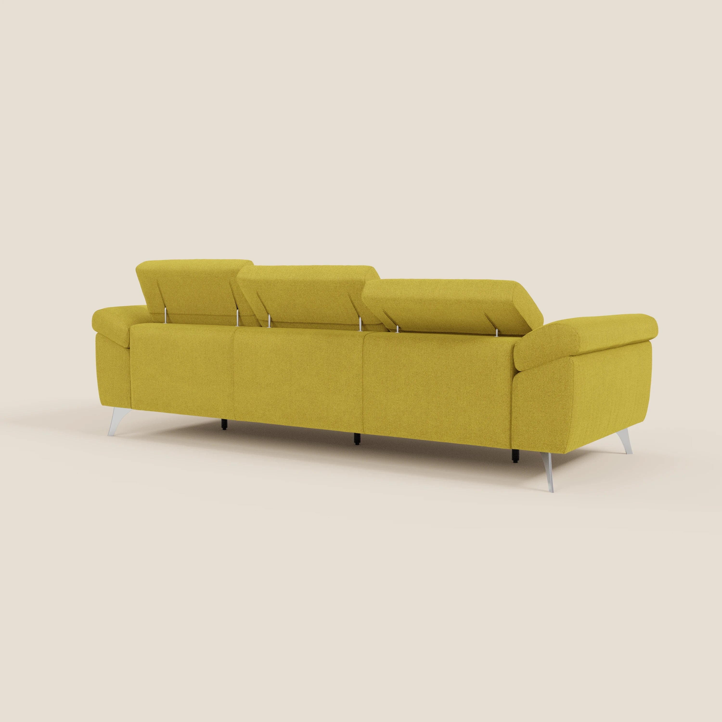 Donatello Canapé avec 3 assises extensibles accoudoirs avec coffre et têtières inclinables en tissu détachable T23 jaune soleil