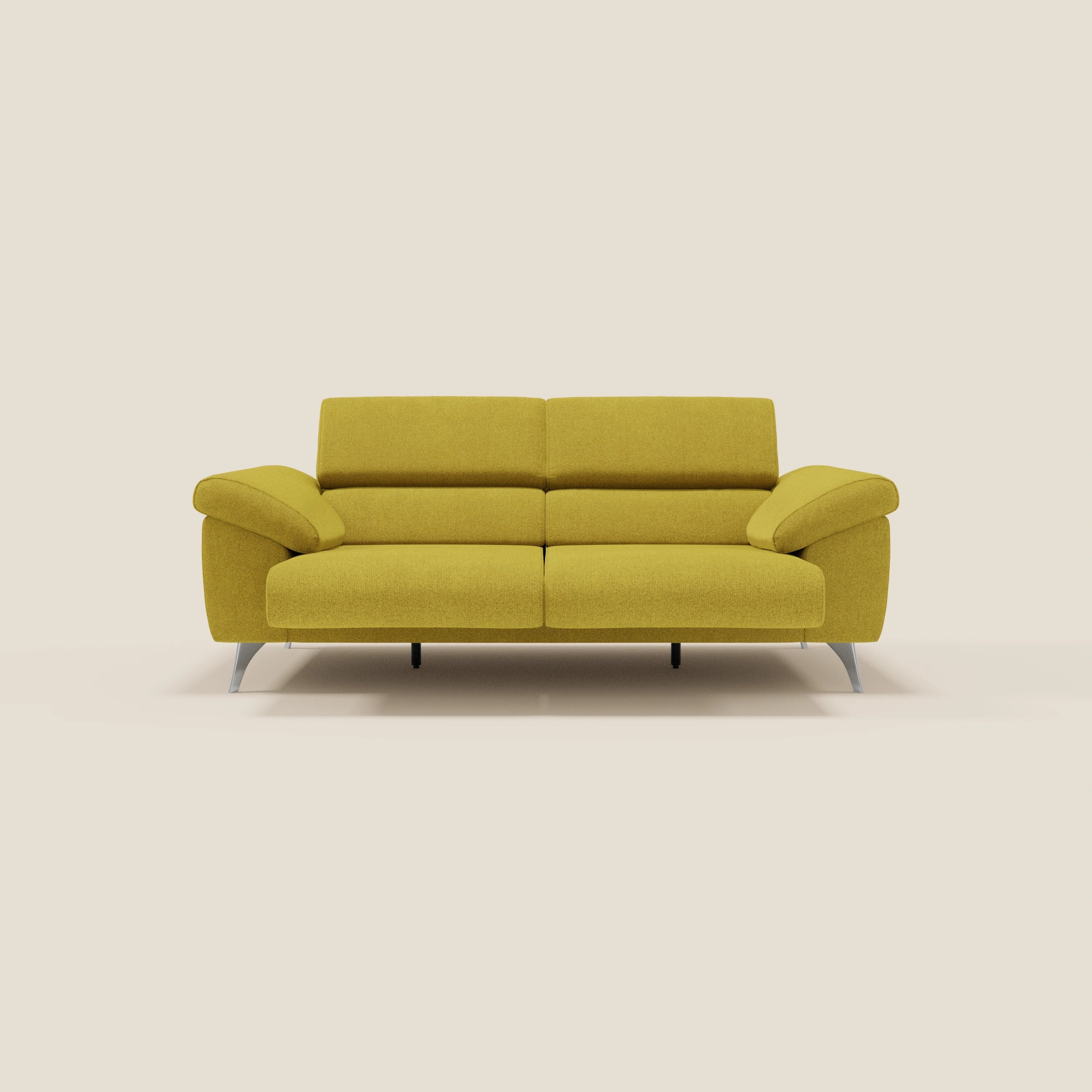 Donatello Canapé avec assises extensibles accoudoirs avec coffre et têtières inclinables en tissu détachable T23 jaune soleil