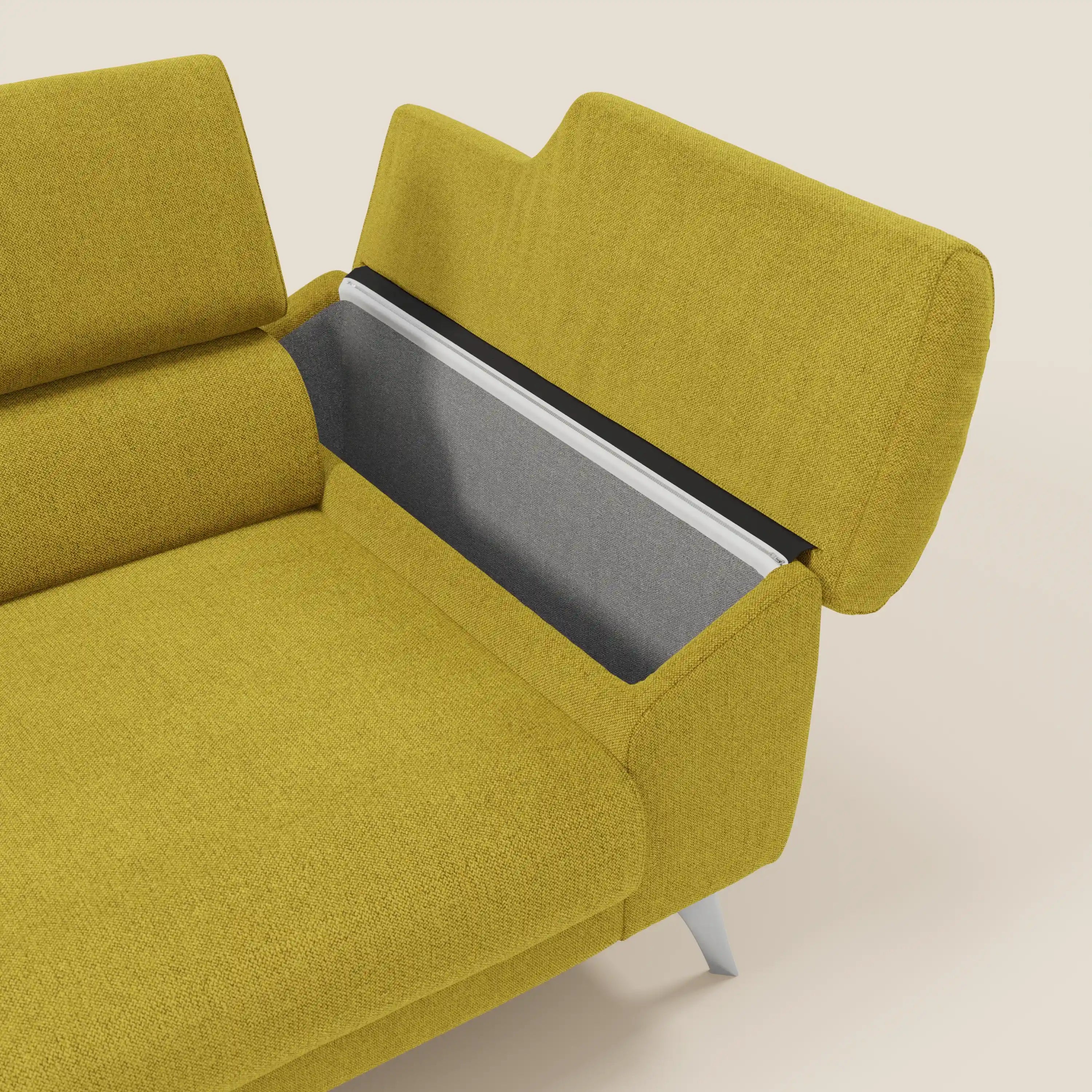 Donatello Canapé avec assises extensibles accoudoirs avec coffre et têtières inclinables en tissu détachable T23 jaune soleil