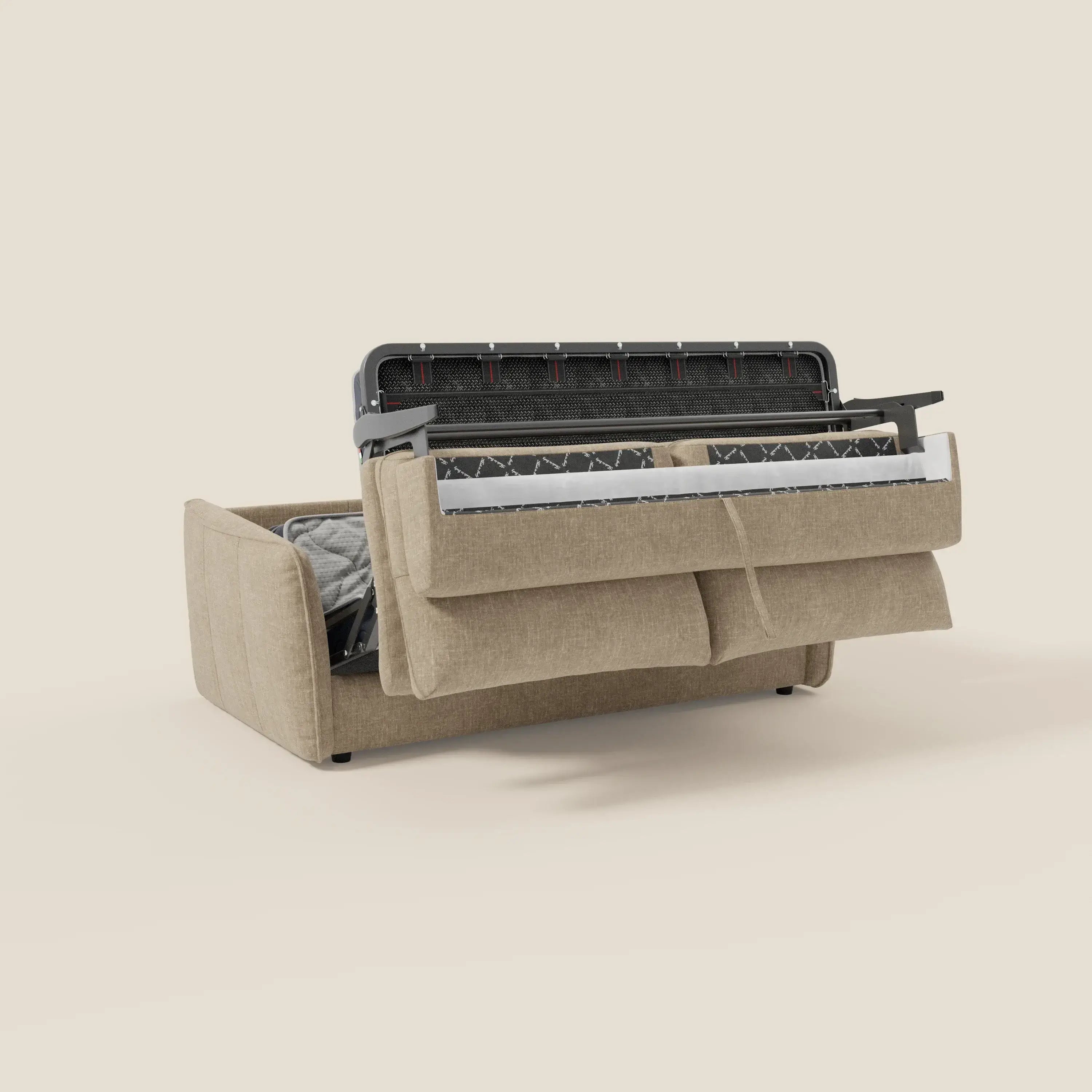 Elios Canapé convertible avec coussins de dossier souples en tissu détachable T24 beige