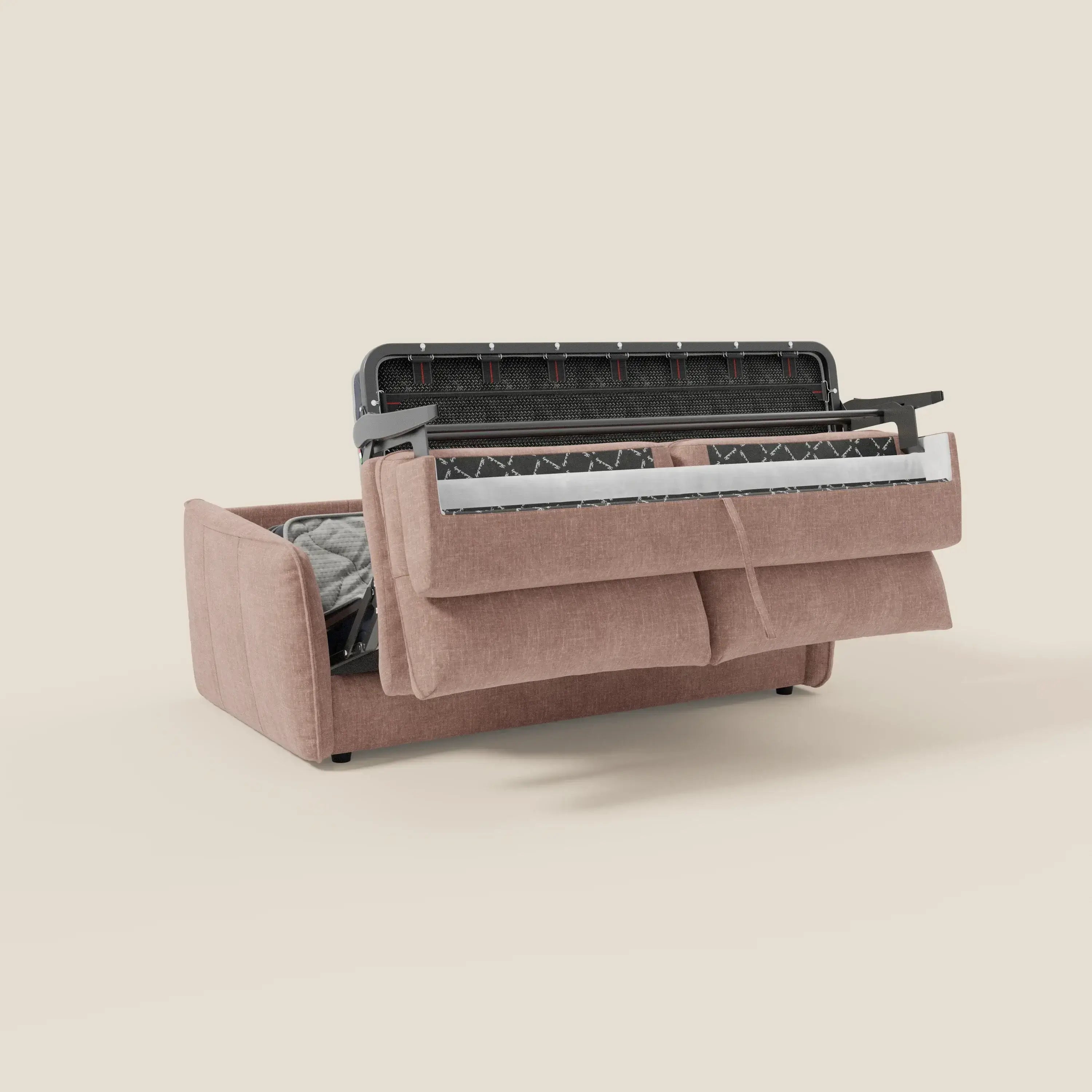 Elios Canapé convertible avec coussins de dossier souples en tissu détachable T24 rose poudré