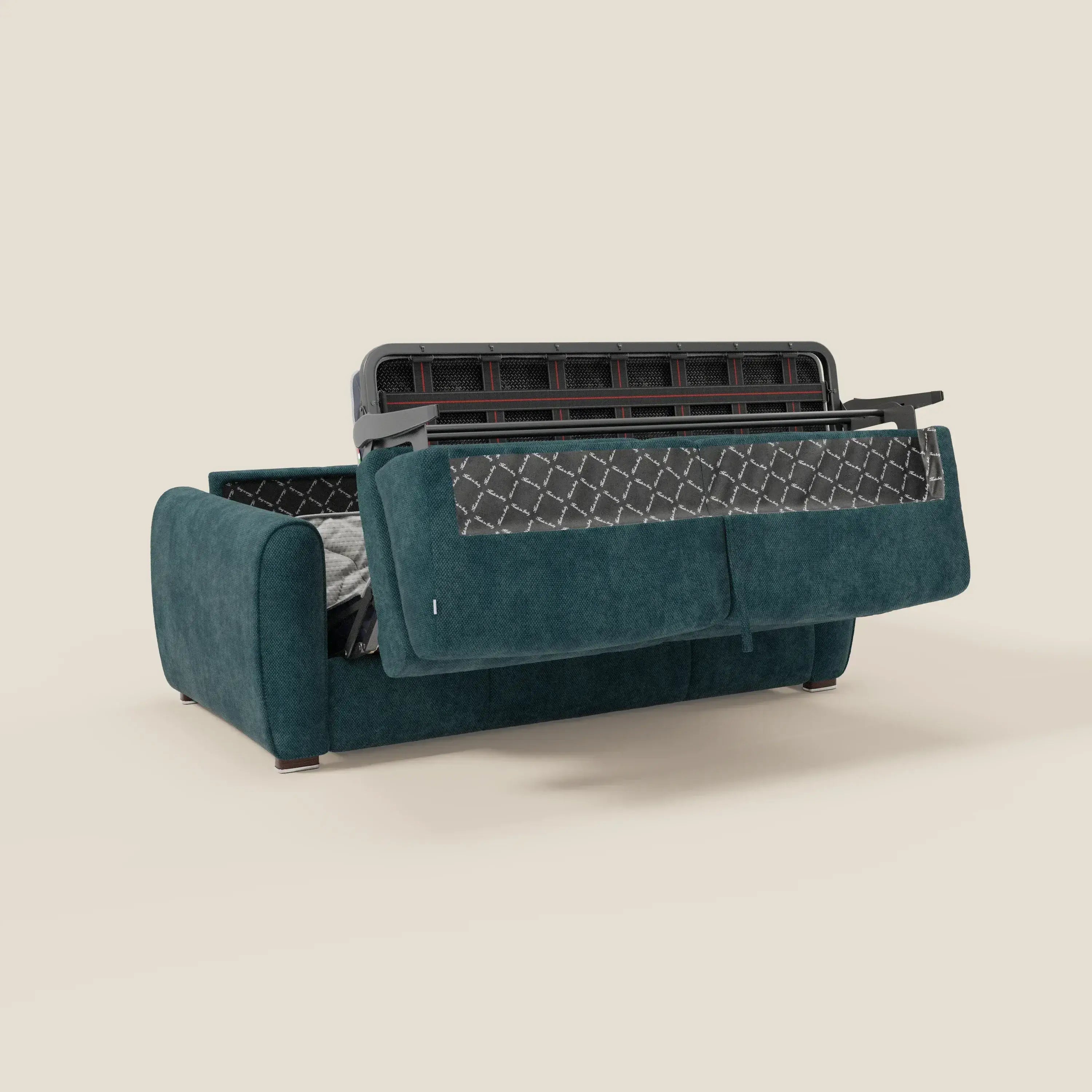 Kaleo Canapé convertible moderne avec matelas H17 cm - en tissu imperméable T26 bleu canard