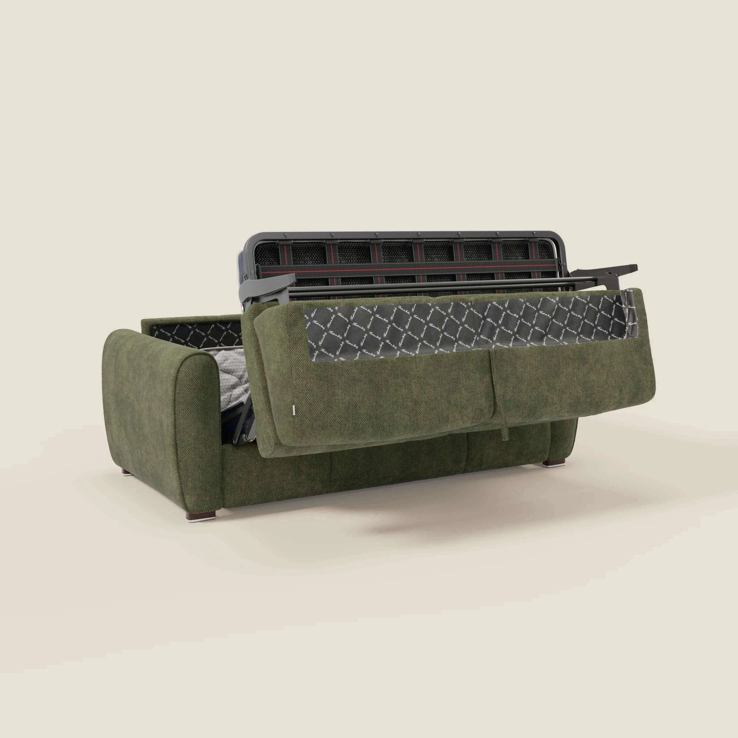 Kaleo Canapé convertible moderne avec matelas H17 cm - en tissu imperméable T26 vert mousse