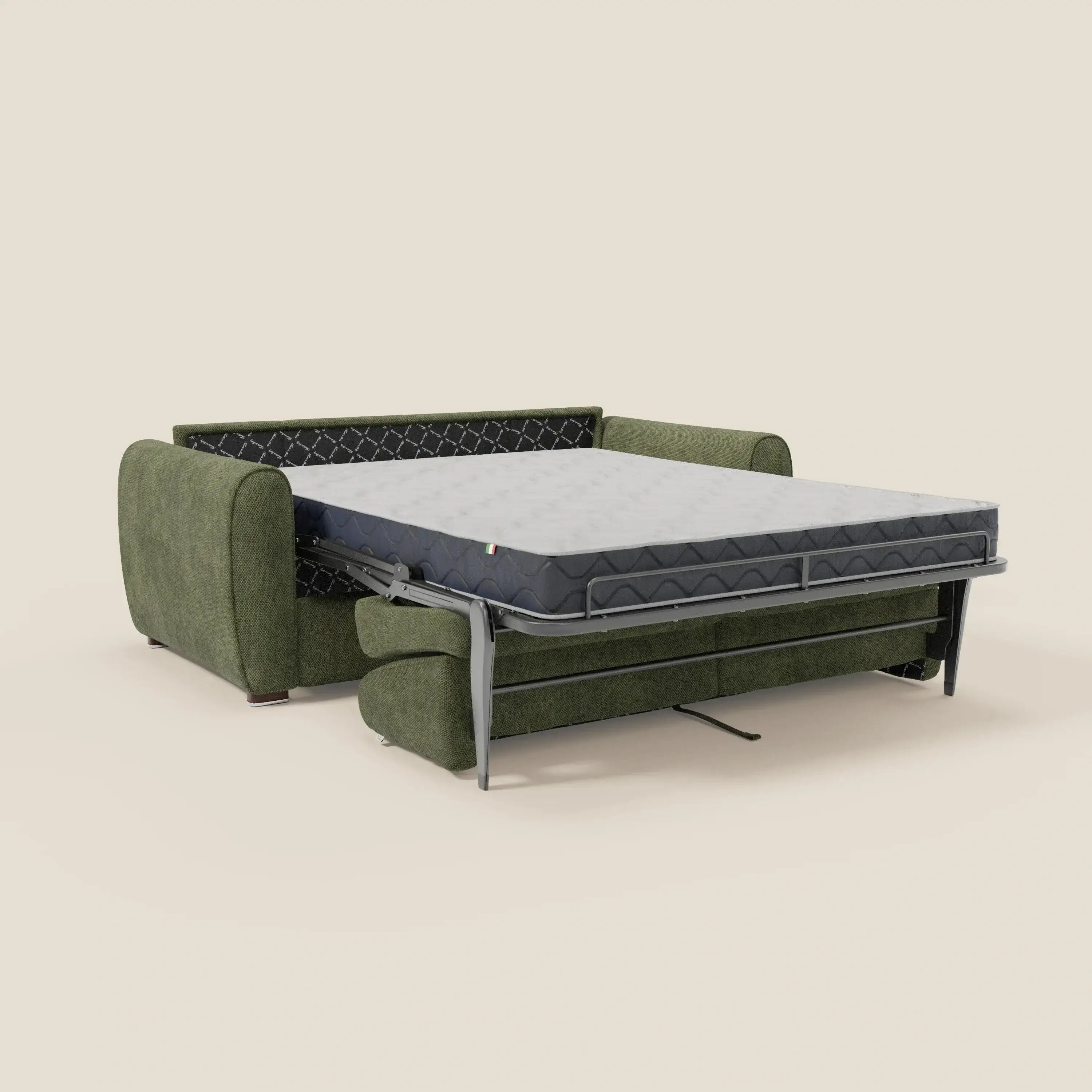 Kaleo Canapé convertible moderne avec matelas H17 cm - en tissu imperméable T26 vert mousse