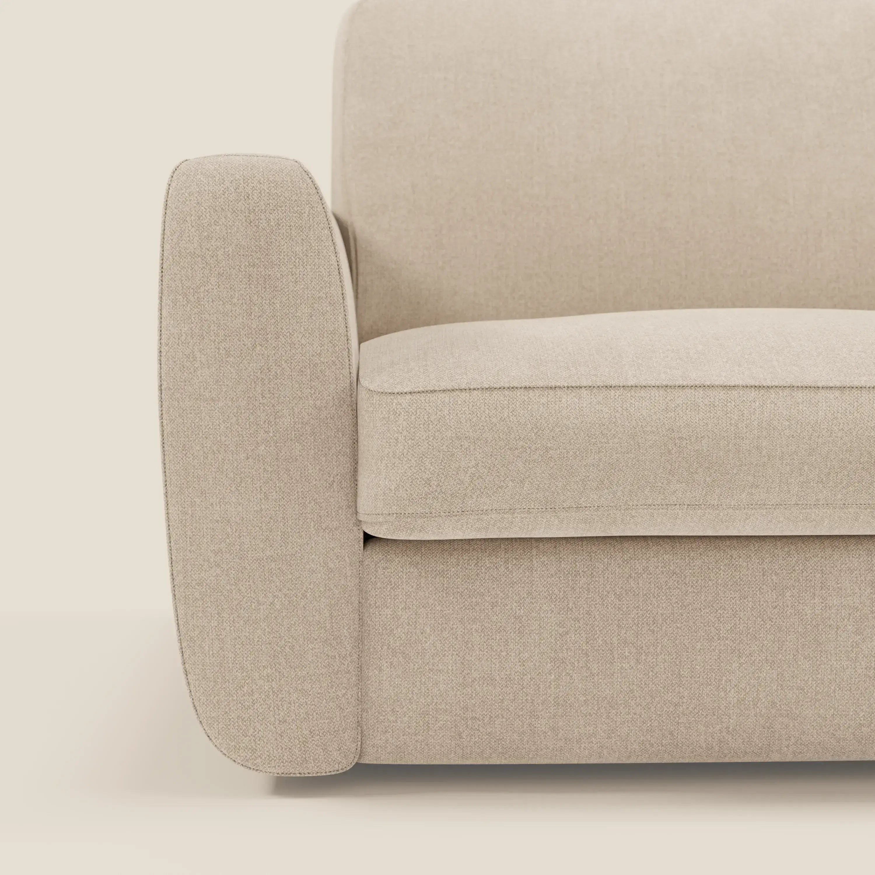 Leonida canapé convertible déhoussable et matelas H 18 cm - coffre à oreiller en tissu détachable T23 beige