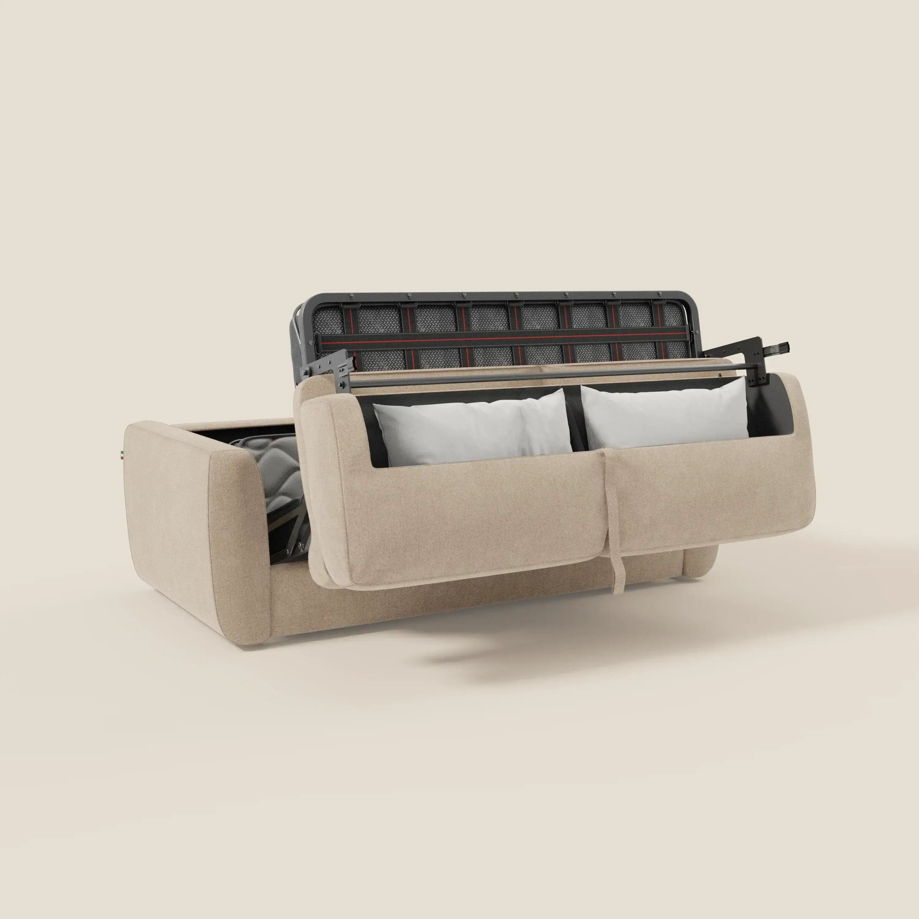 Leonida canapé convertible déhoussable et matelas H 18 cm - coffre à oreiller en tissu détachable T23 beige