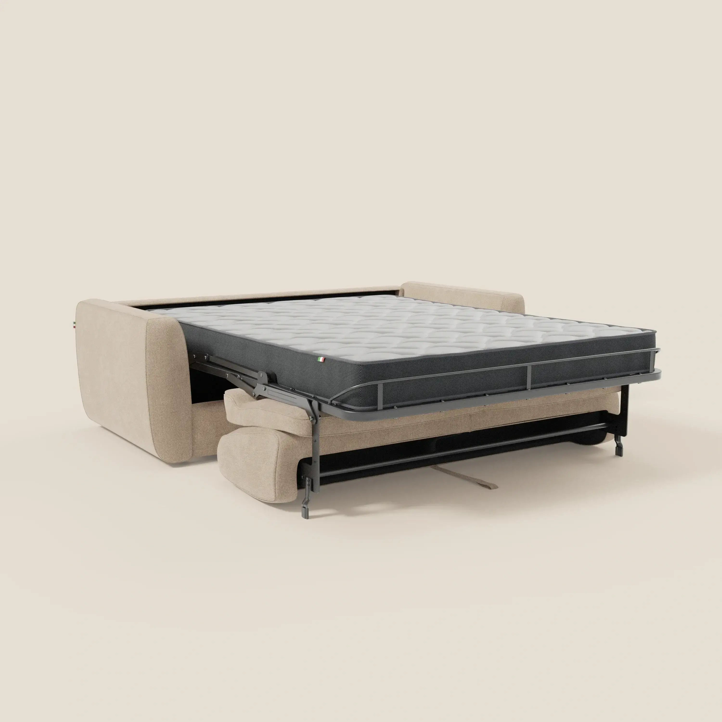 Leonida canapé convertible déhoussable et matelas H 18 cm - coffre à oreiller en tissu détachable T23 beige