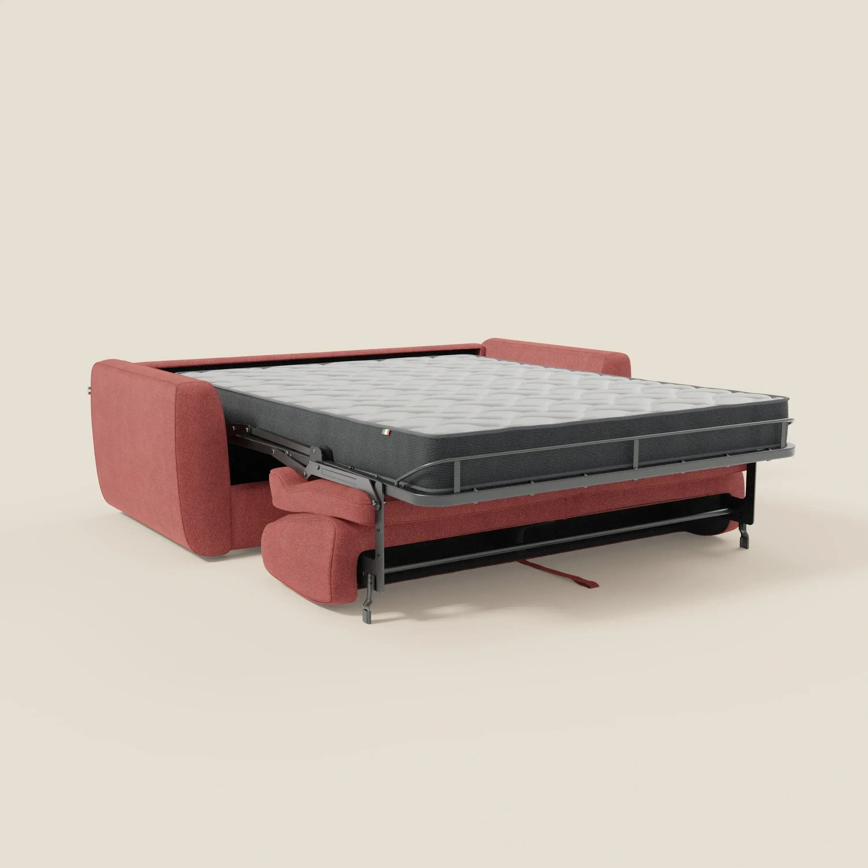 Leonida canapé convertible déhoussable et matelas H 18 cm - coffre à oreiller en tissu détachable T23 rouge