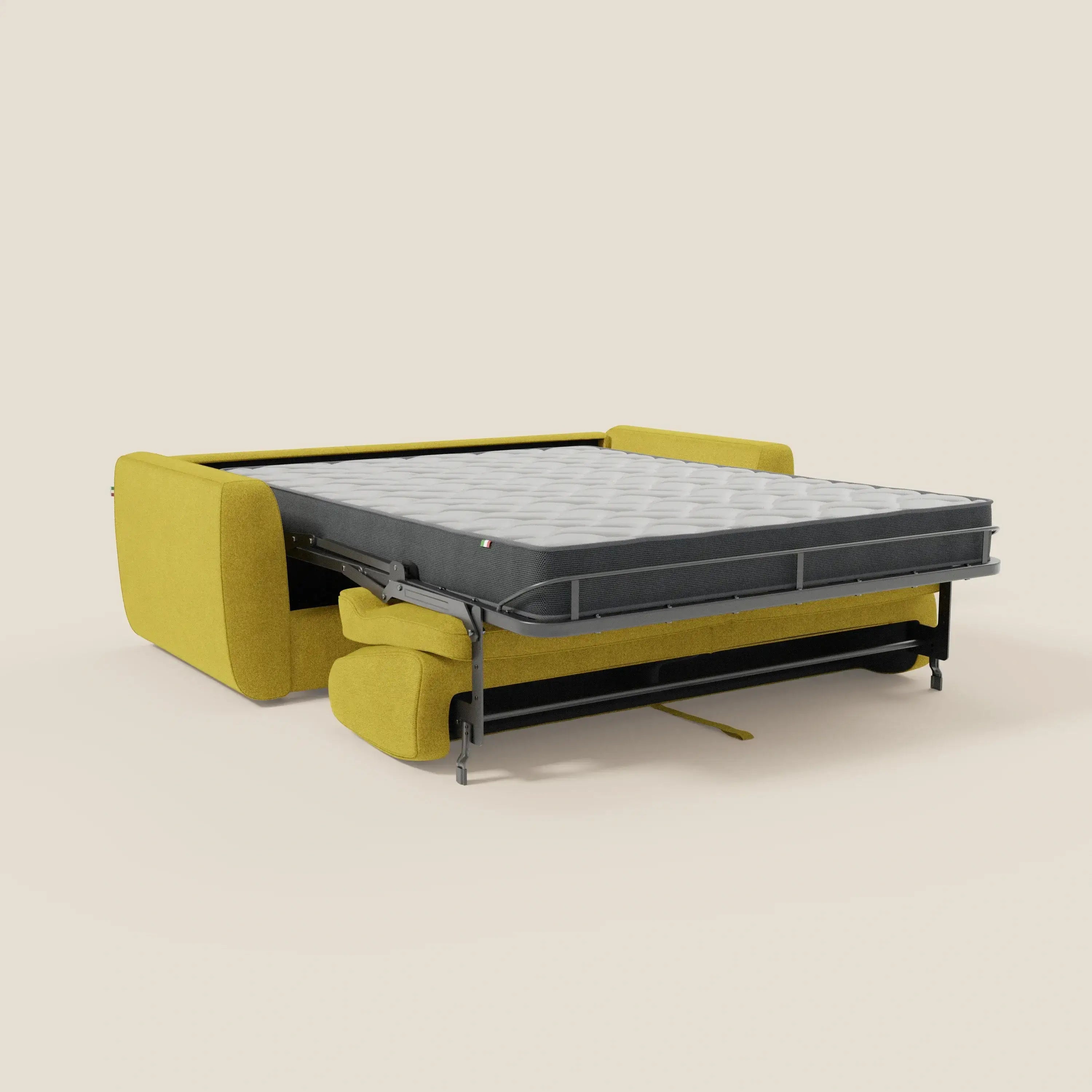 Leonida canapé convertible déhoussable et matelas H 18 cm - coffre à oreiller en tissu détachable T23 jaune soleil