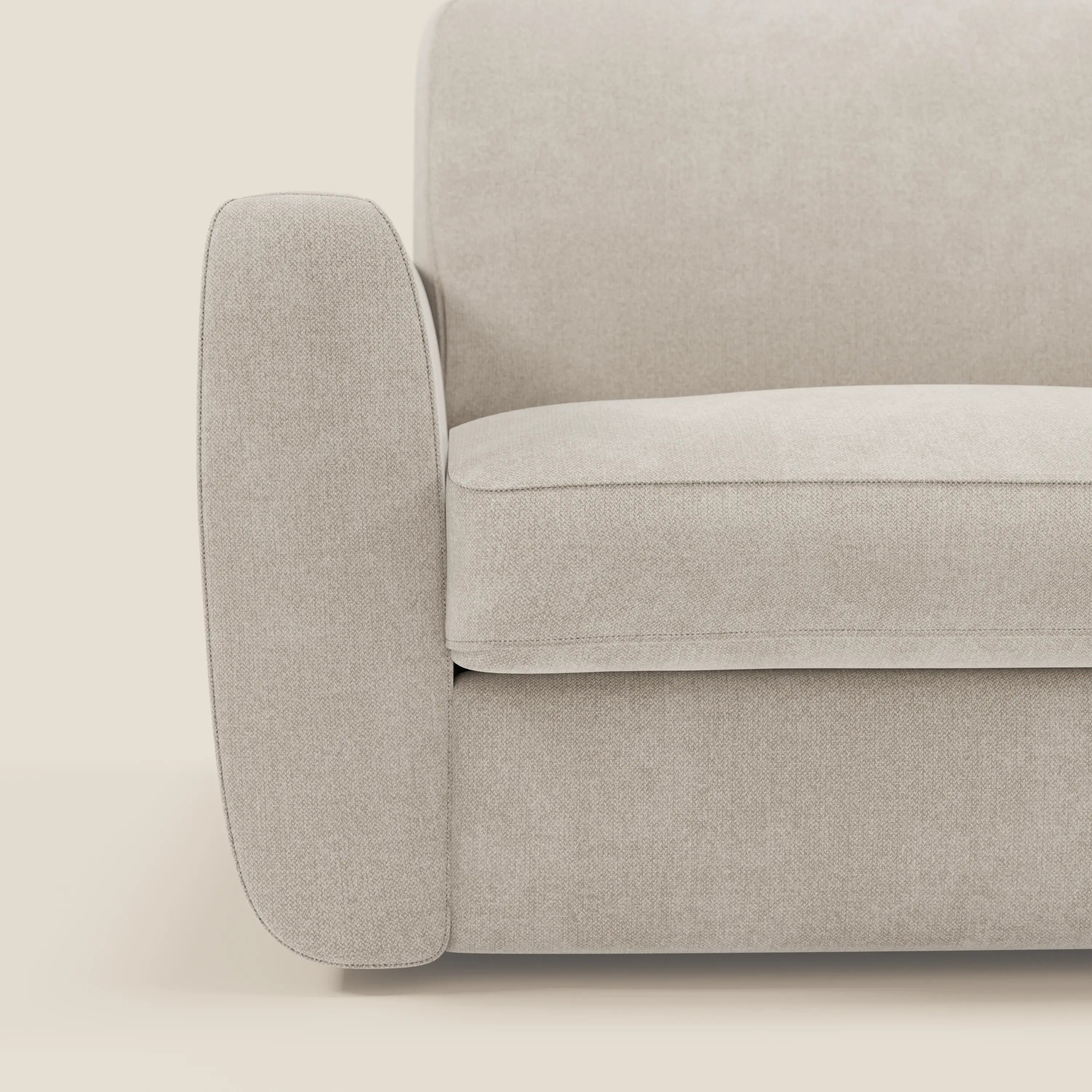 Leonida canapé convertible déhoussable et matelas H 18 cm - coffre à oreiller en tissu détachable T23 crème