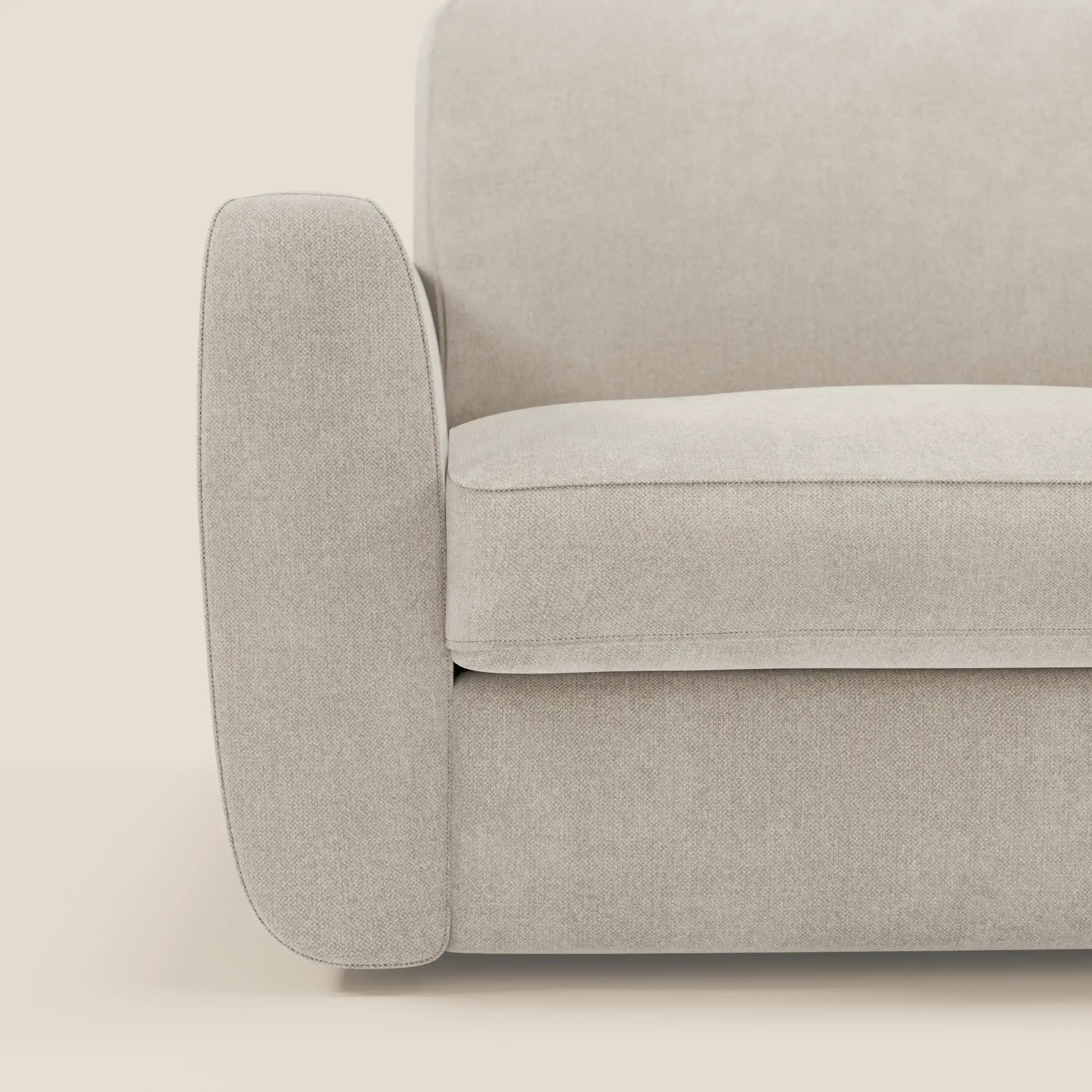 Leonida canapé convertible déhoussable et matelas H 18 cm - coffre à oreiller en tissu détachable T23 crème