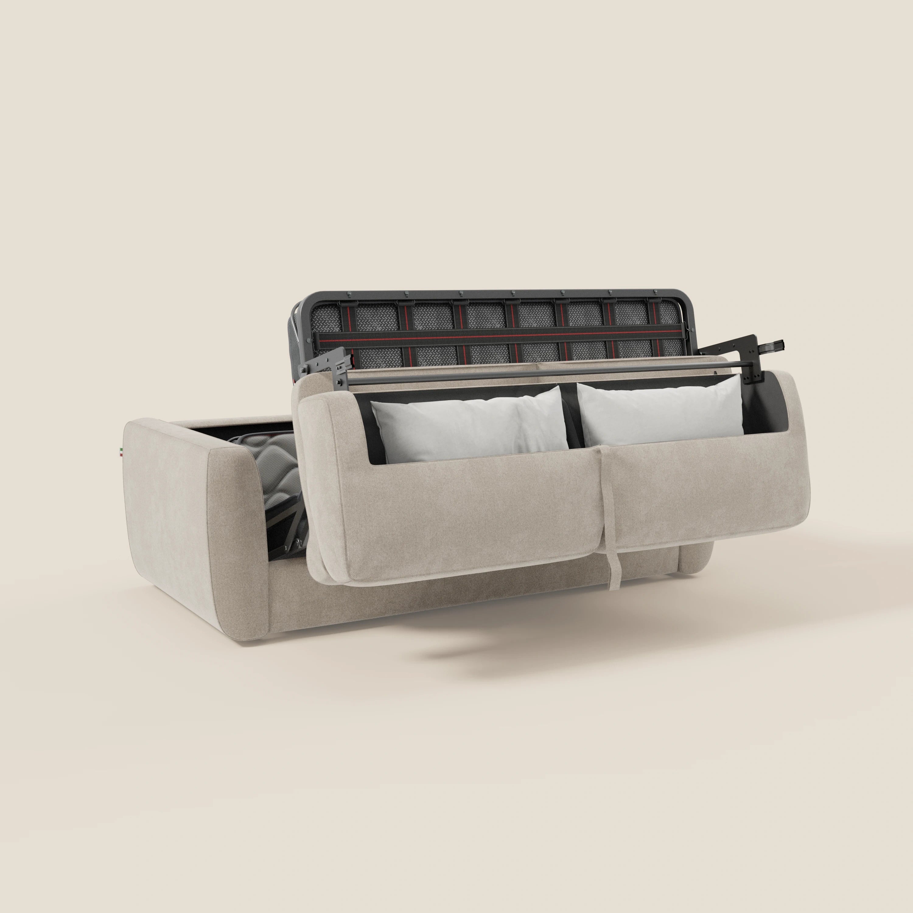 Leonida canapé convertible déhoussable et matelas H 18 cm - coffre à oreiller en tissu détachable T23 crème