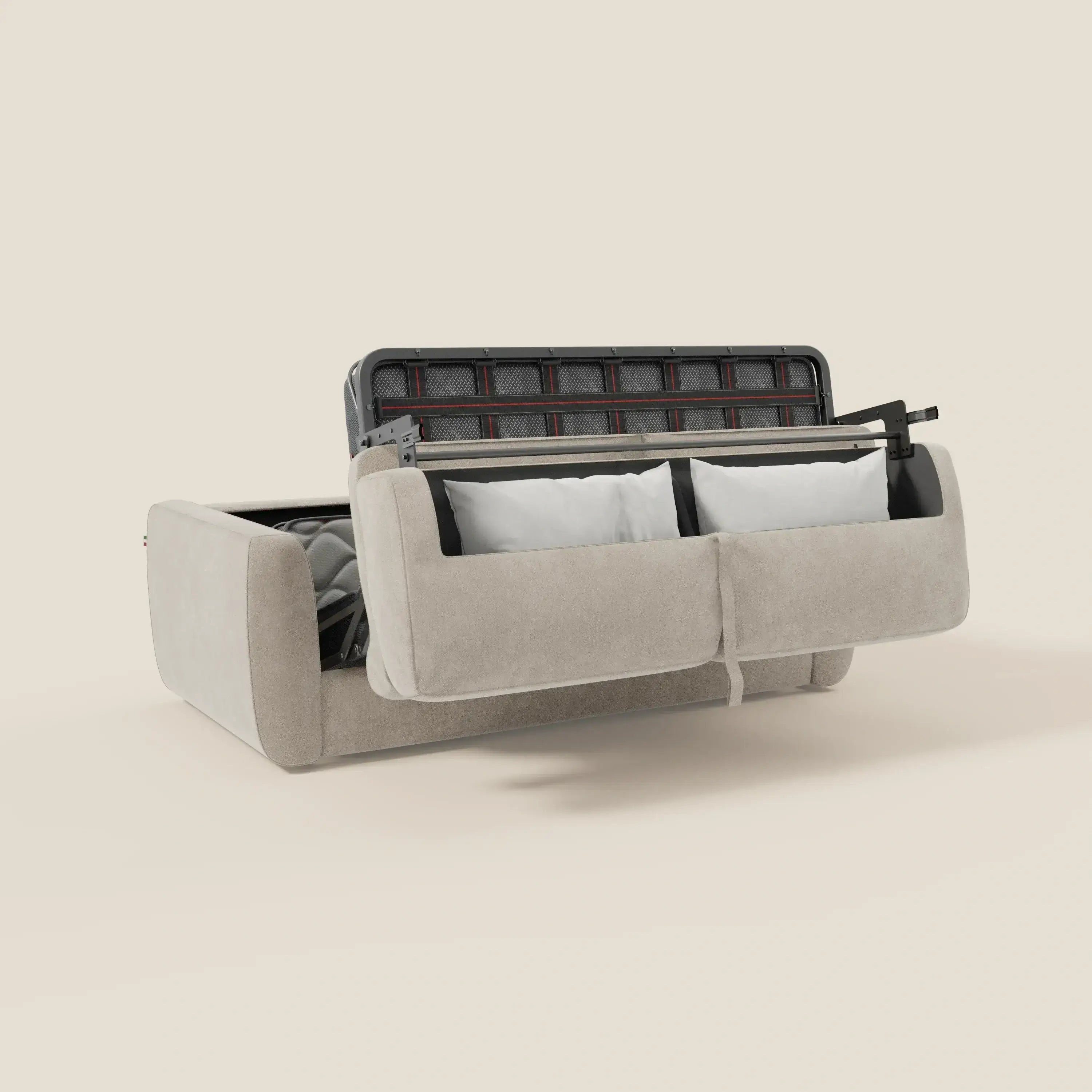 Leonida canapé convertible déhoussable et matelas H 18 cm - coffre à oreiller en tissu détachable T23 crème