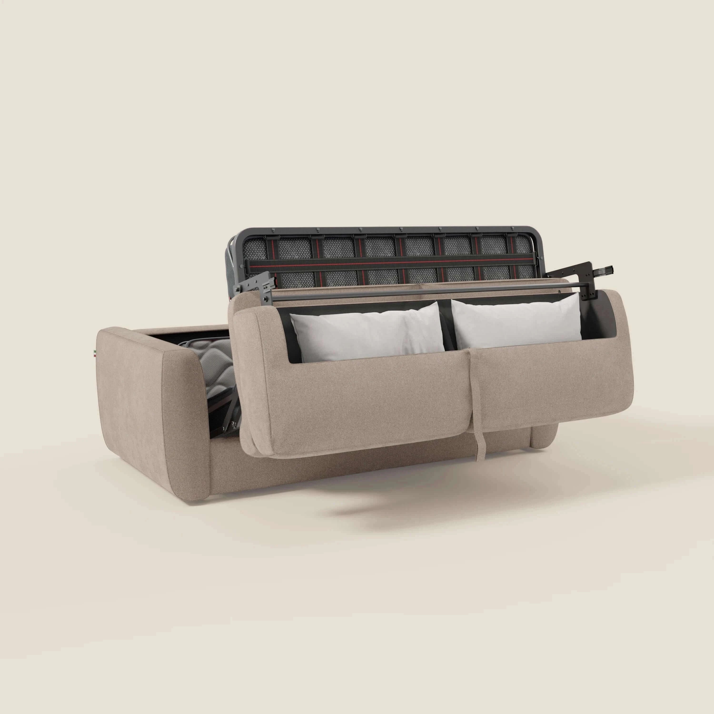Leonida canapé convertible déhoussable et matelas H 18 cm - coffre à oreiller en tissu détachable T23 taupe