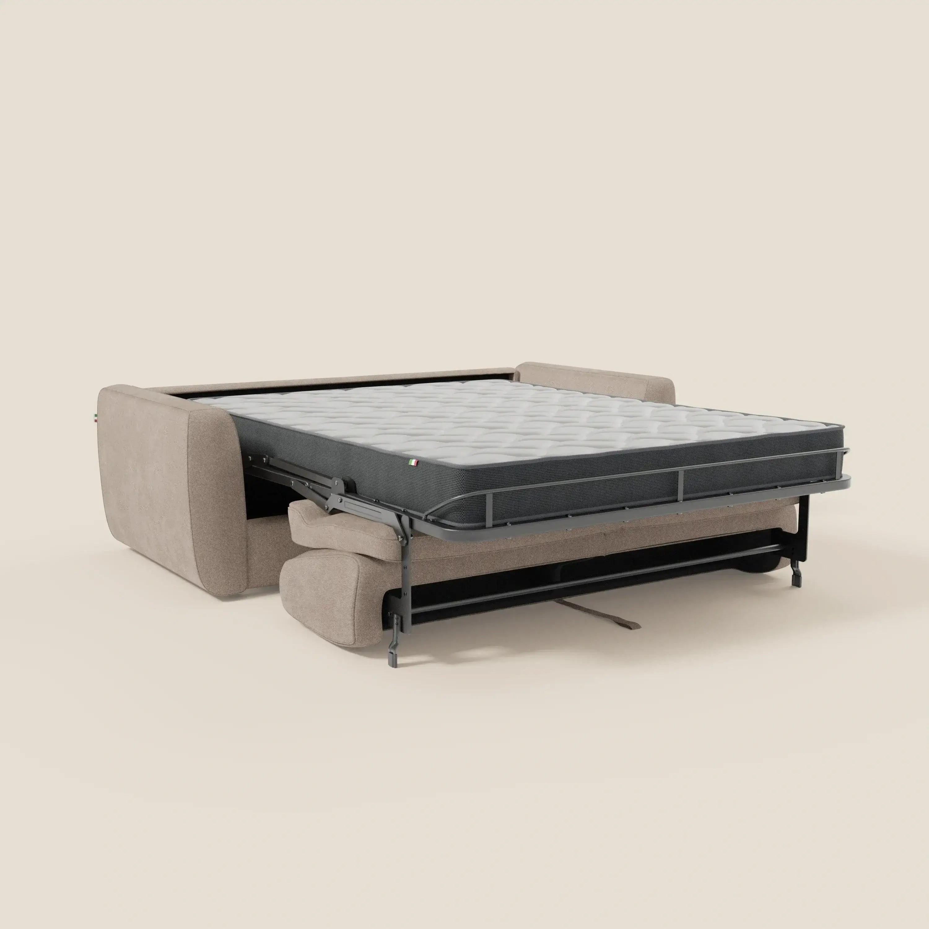Leonida canapé convertible déhoussable et matelas H 18 cm - coffre à oreiller en tissu détachable T23 taupe