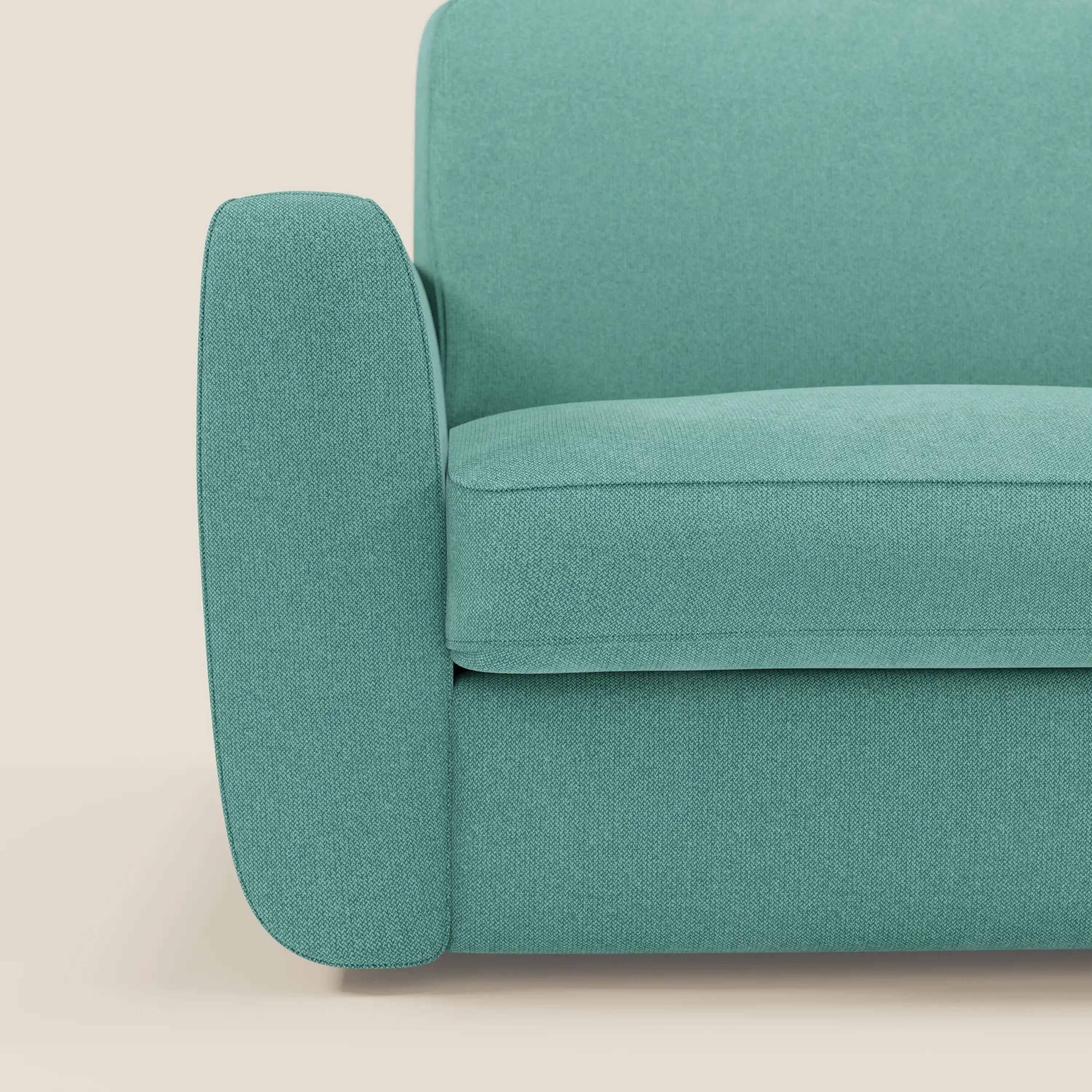 Leonida canapé convertible déhoussable et matelas H 18 cm - coffre à oreiller en tissu détachable T23 vert aquamarine