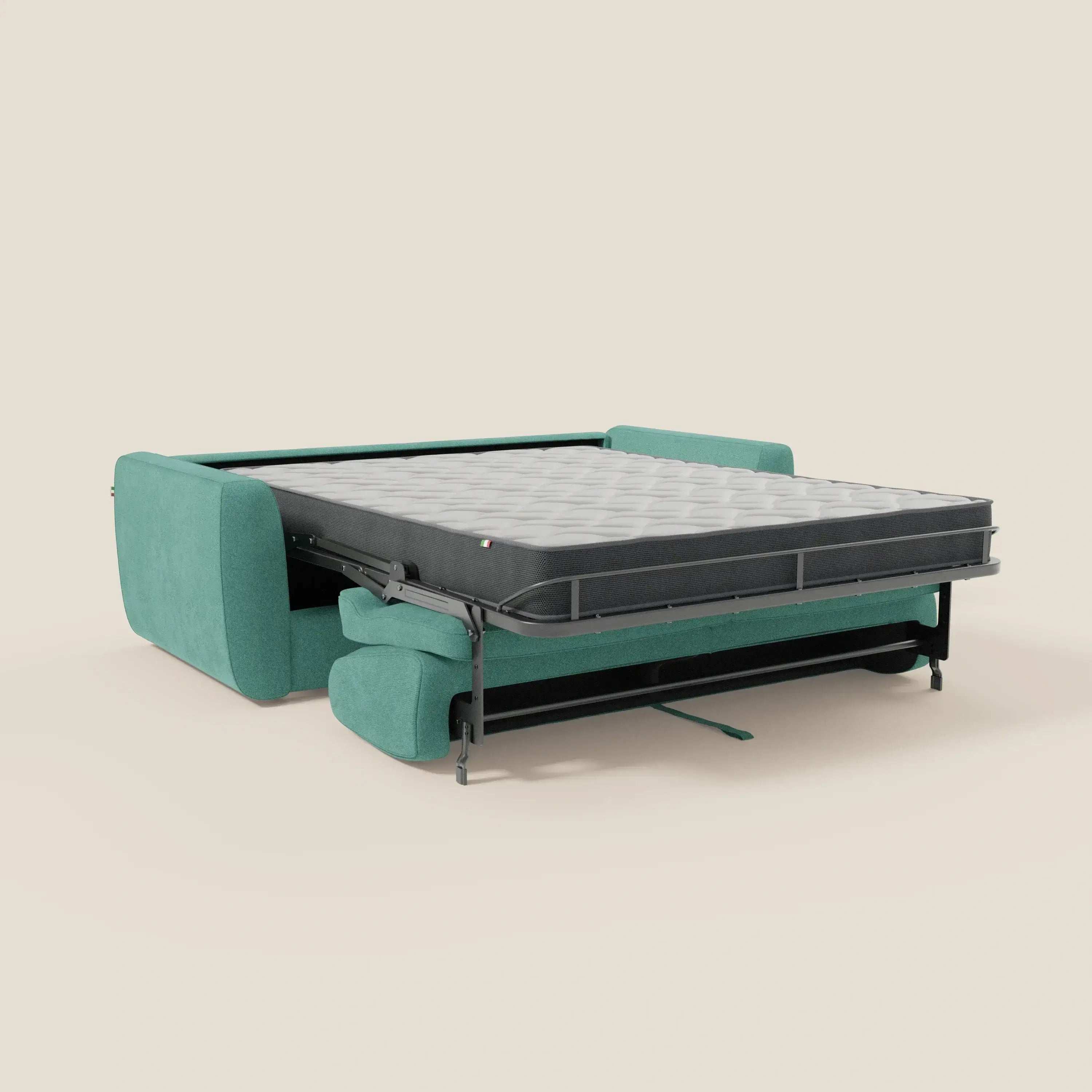 Leonida canapé convertible déhoussable et matelas H 18 cm - coffre à oreiller en tissu détachable T23 vert aquamarine