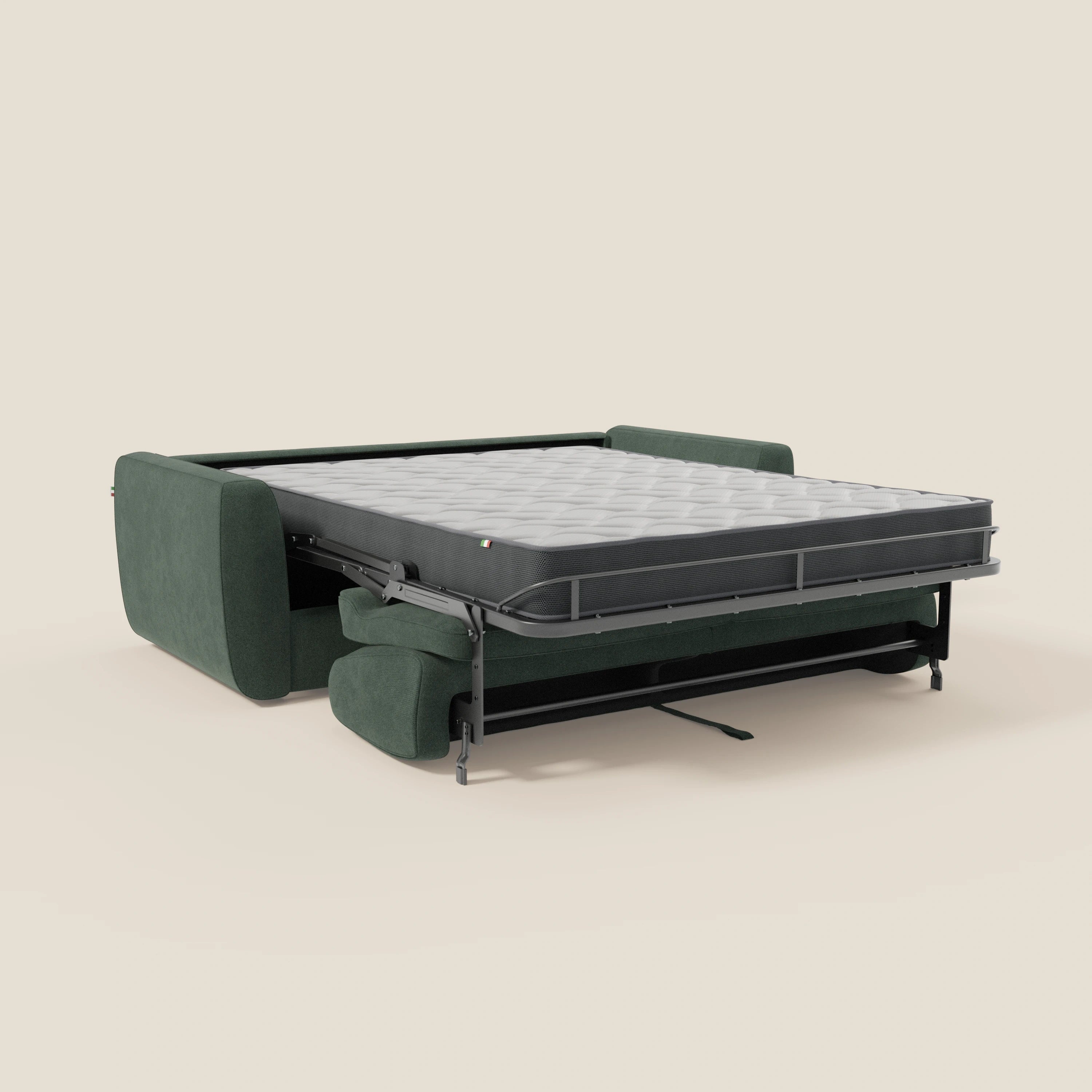 Leonida canapé convertible déhoussable et matelas H 18 cm - coffre à oreiller en tissu détachable T23 vert