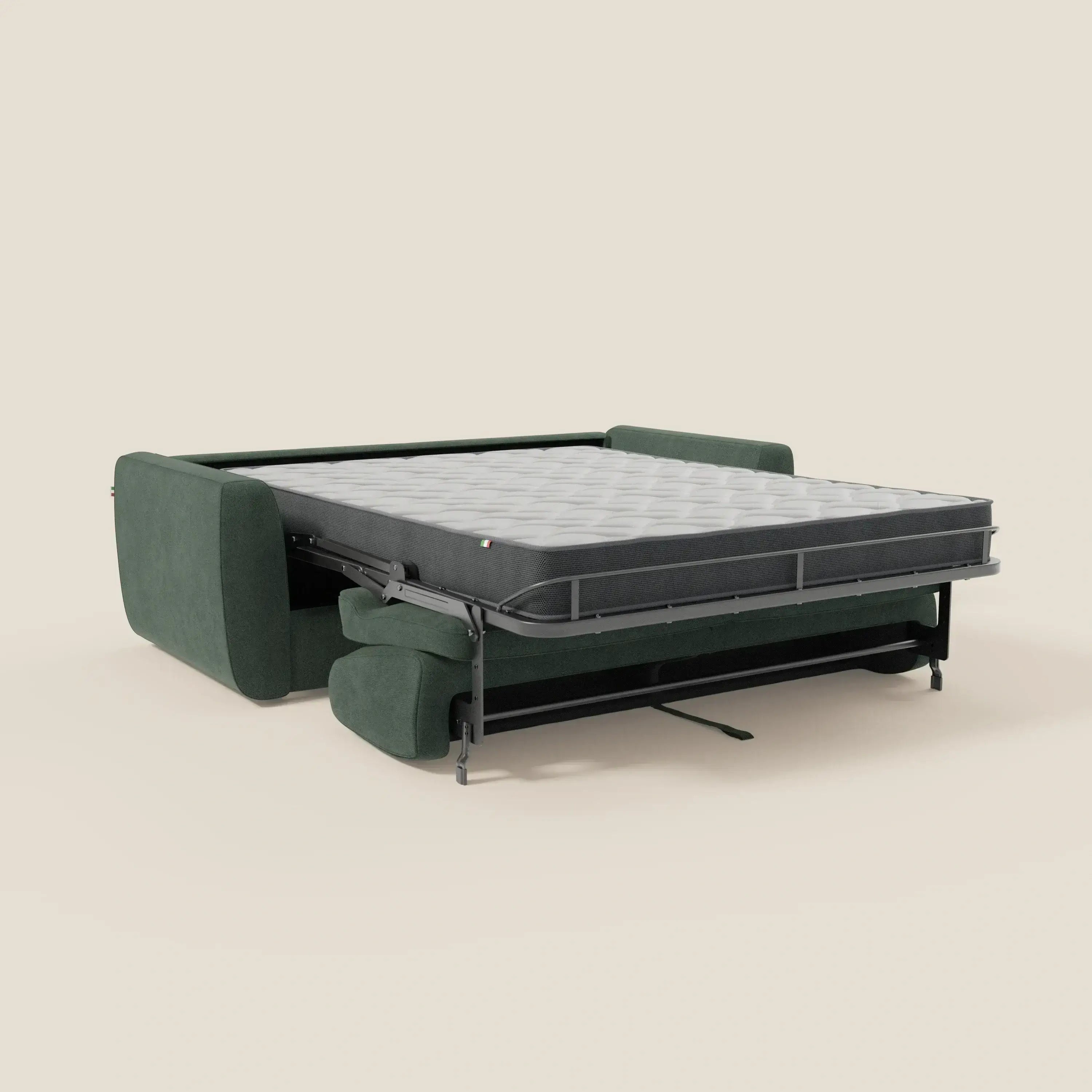 Leonida canapé convertible déhoussable et matelas H 18 cm - coffre à oreiller en tissu détachable T23 vert