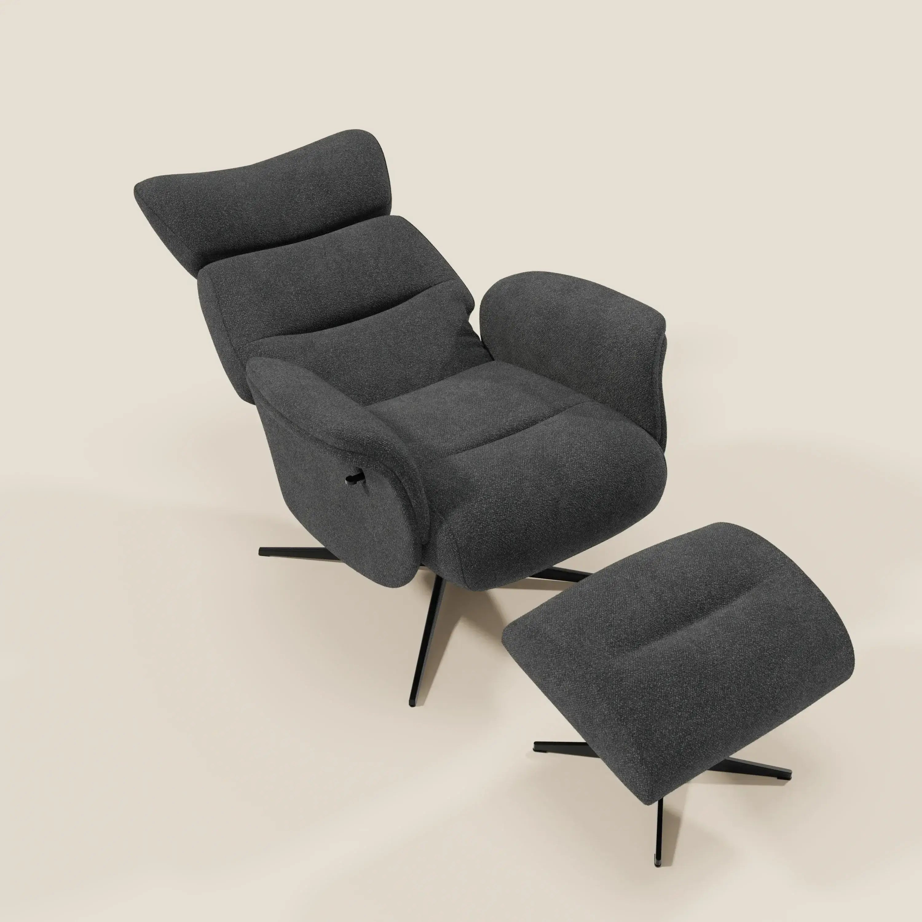 Lunor Fauteuil relax avec pouf en tissu bouclé imperméable T07 anthracite