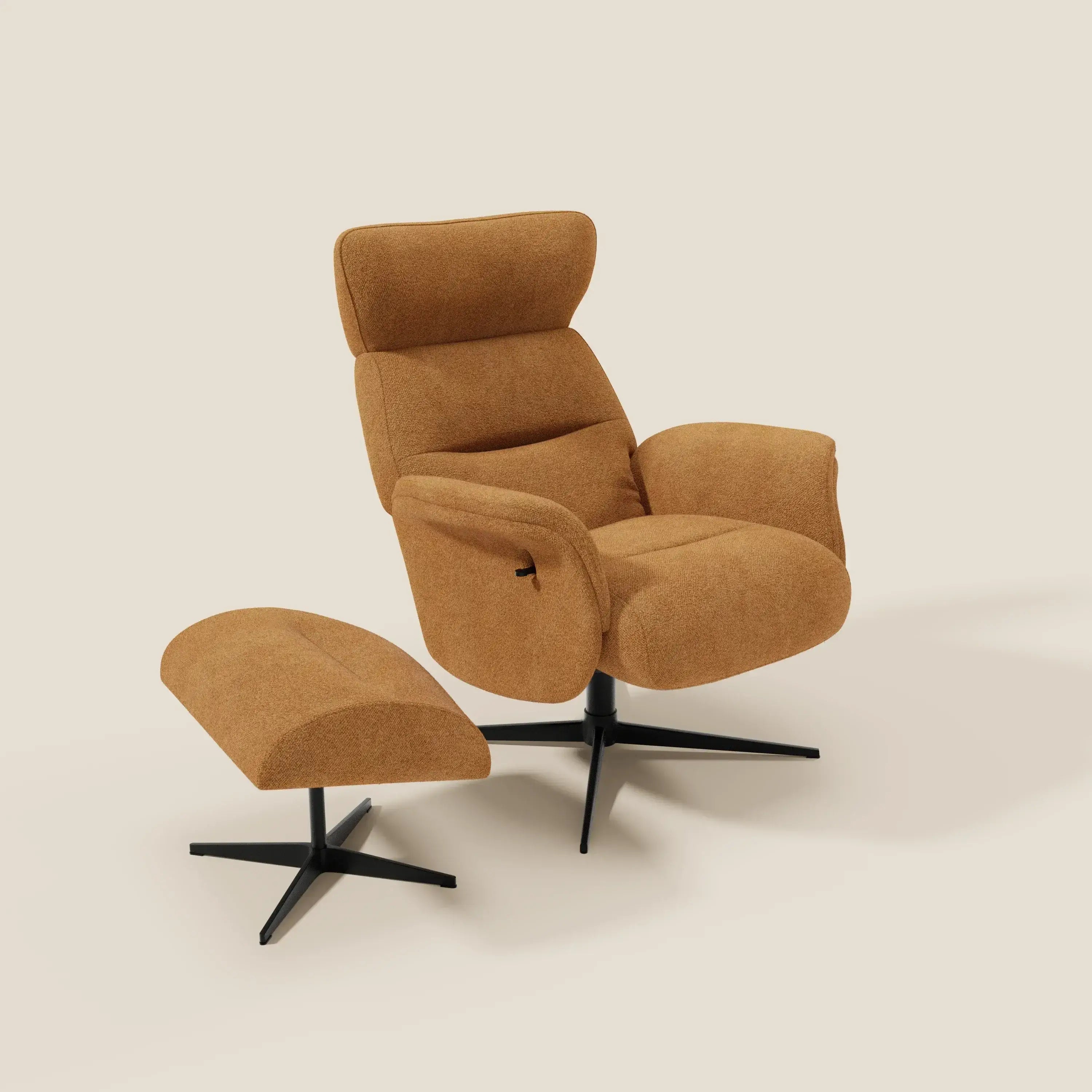 Lunor Fauteuil relax avec pouf en tissu bouclé imperméable T07 orange