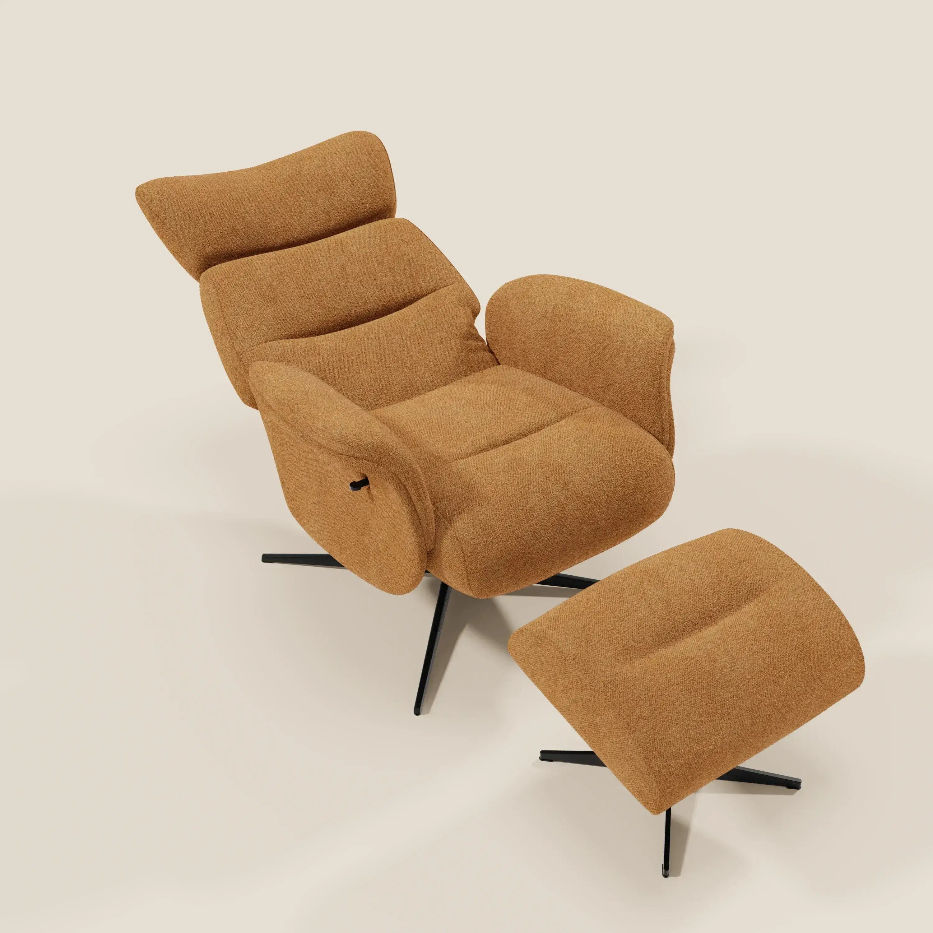 Lunor Fauteuil relax avec pouf en tissu bouclé imperméable T07 orange