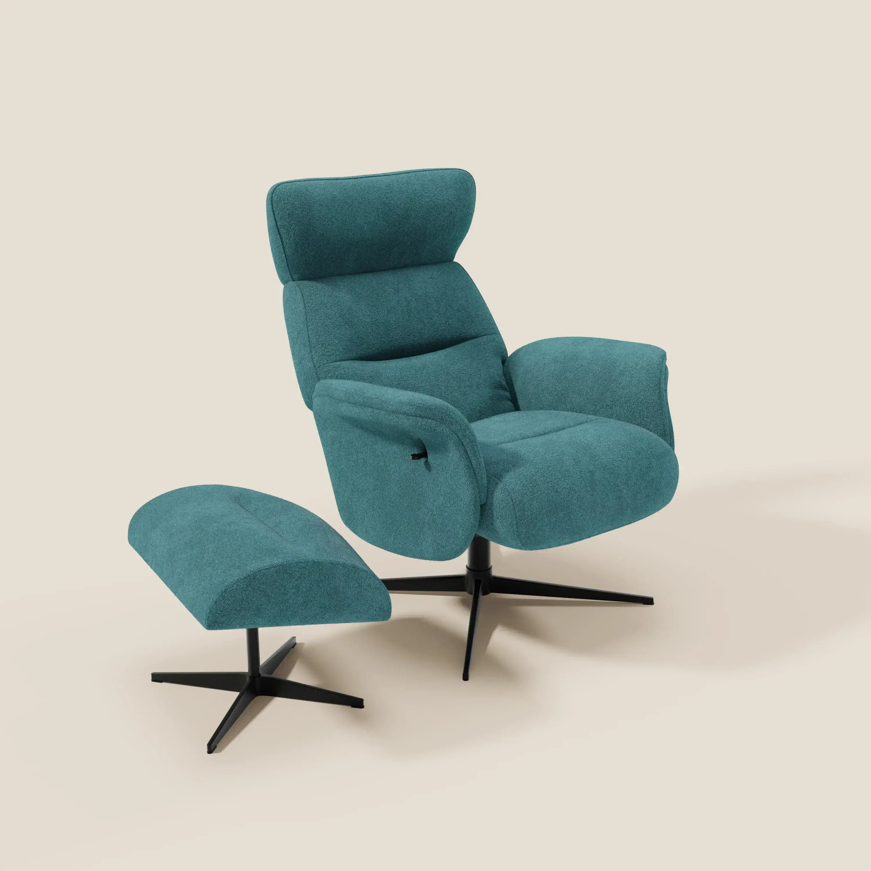 Lunor Fauteuil relax avec pouf en tissu bouclé imperméable T07 bleu ciel