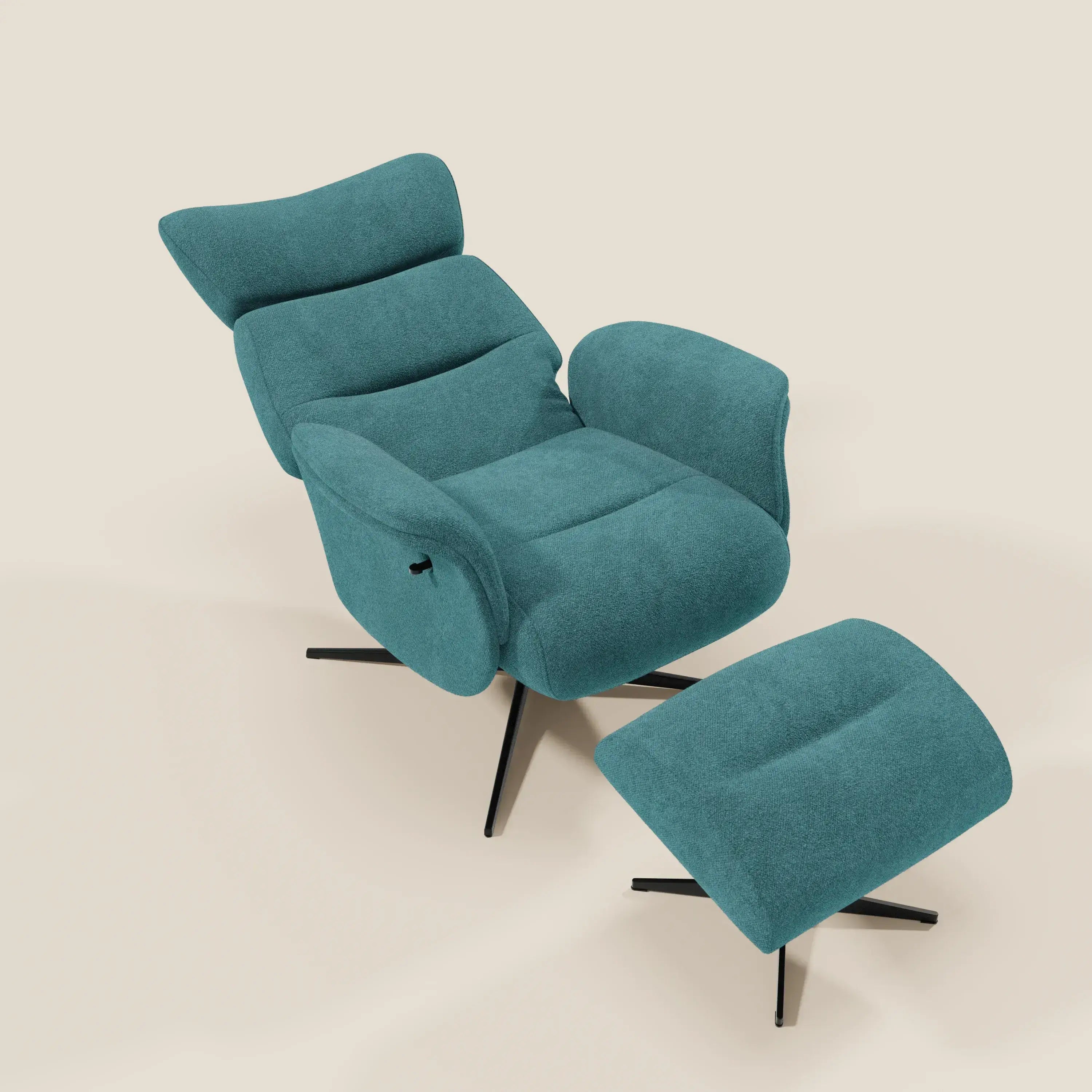 Lunor Fauteuil relax avec pouf en tissu bouclé imperméable T07 bleu ciel