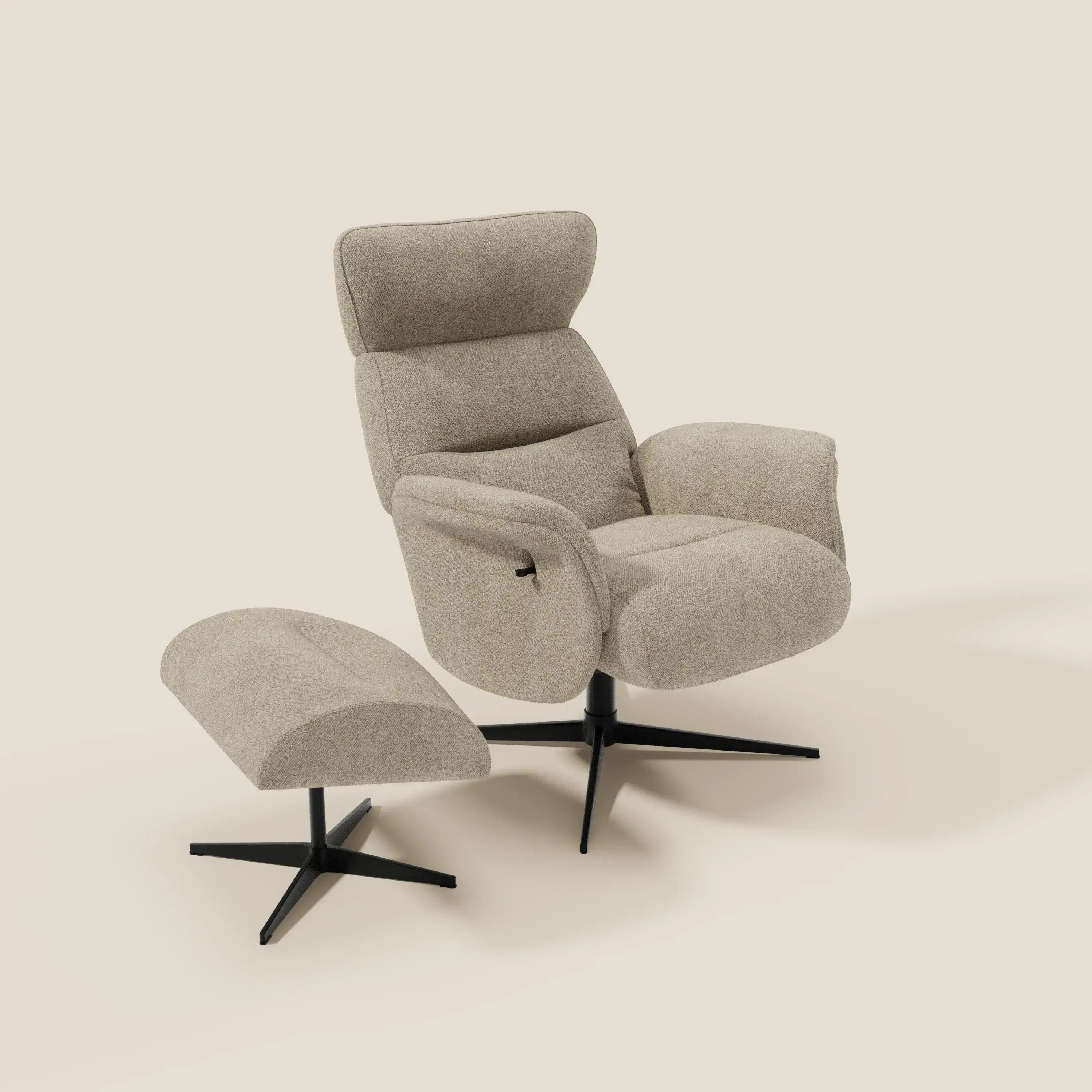 Lunor Fauteuil relax avec pouf en tissu bouclé imperméable T07 beige