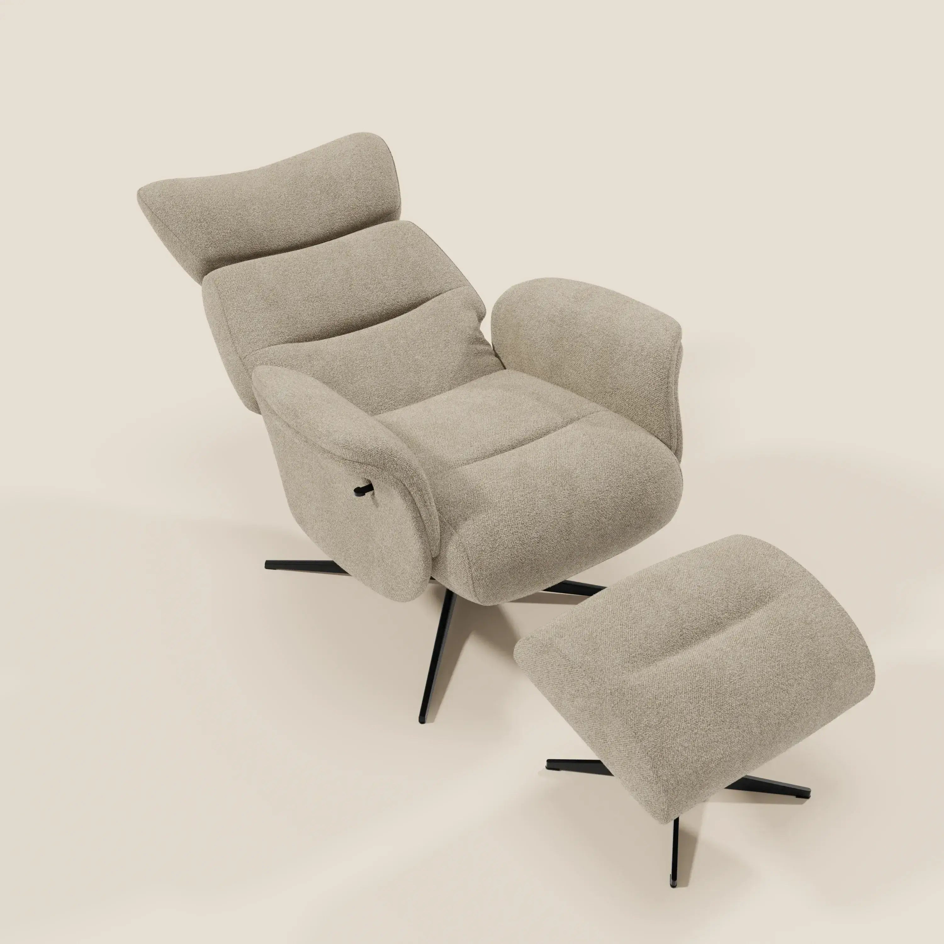 Lunor Fauteuil relax avec pouf en tissu bouclé imperméable T07 beige