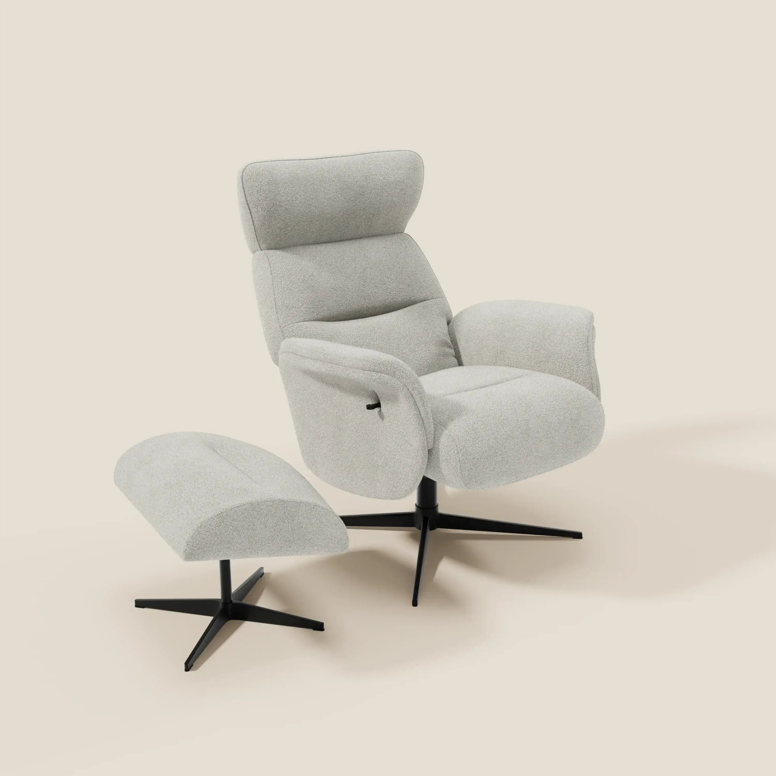 Lunor Fauteuil relax avec pouf en tissu bouclé imperméable T07 blanc