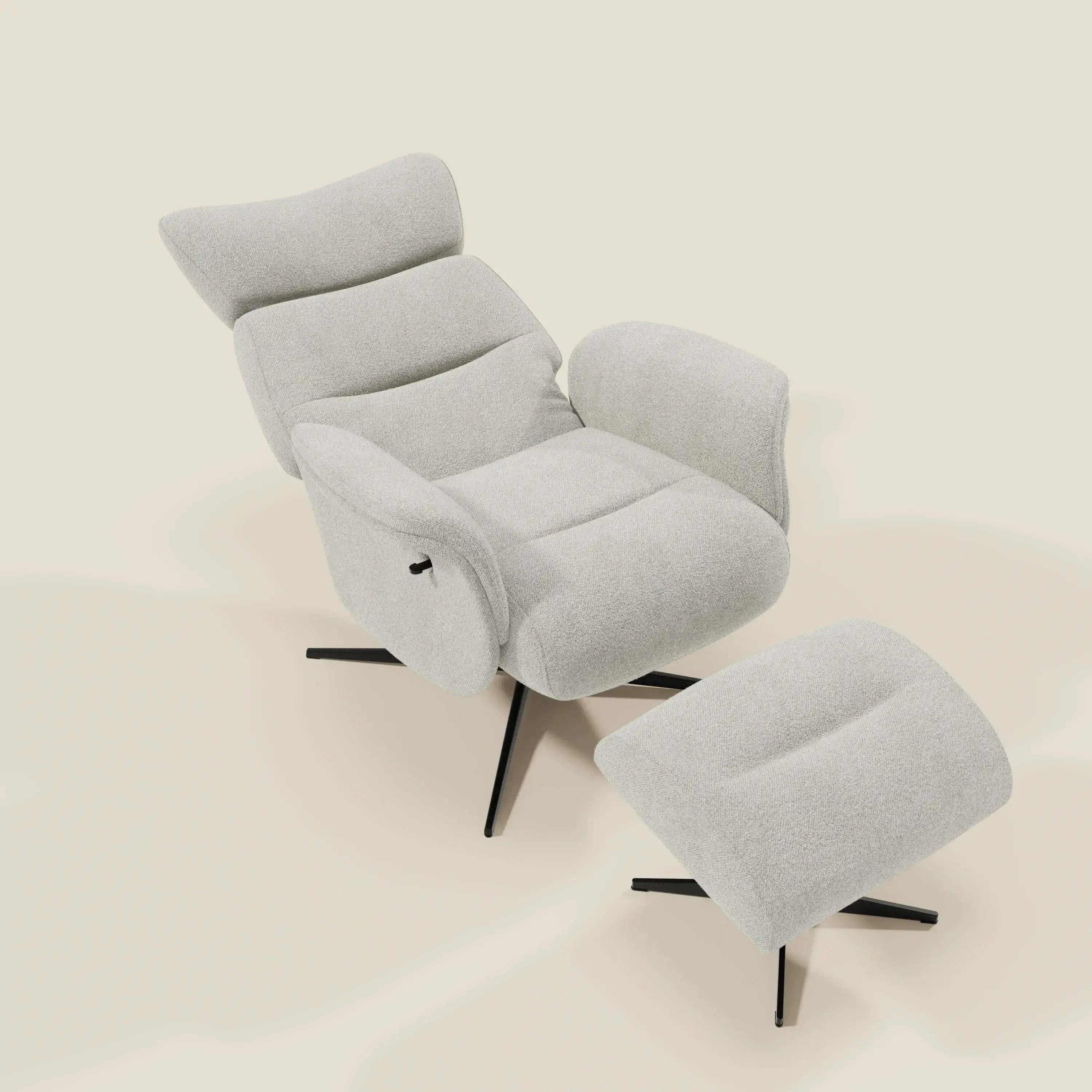 Lunor Fauteuil relax avec pouf en tissu bouclé imperméable T07 blanc