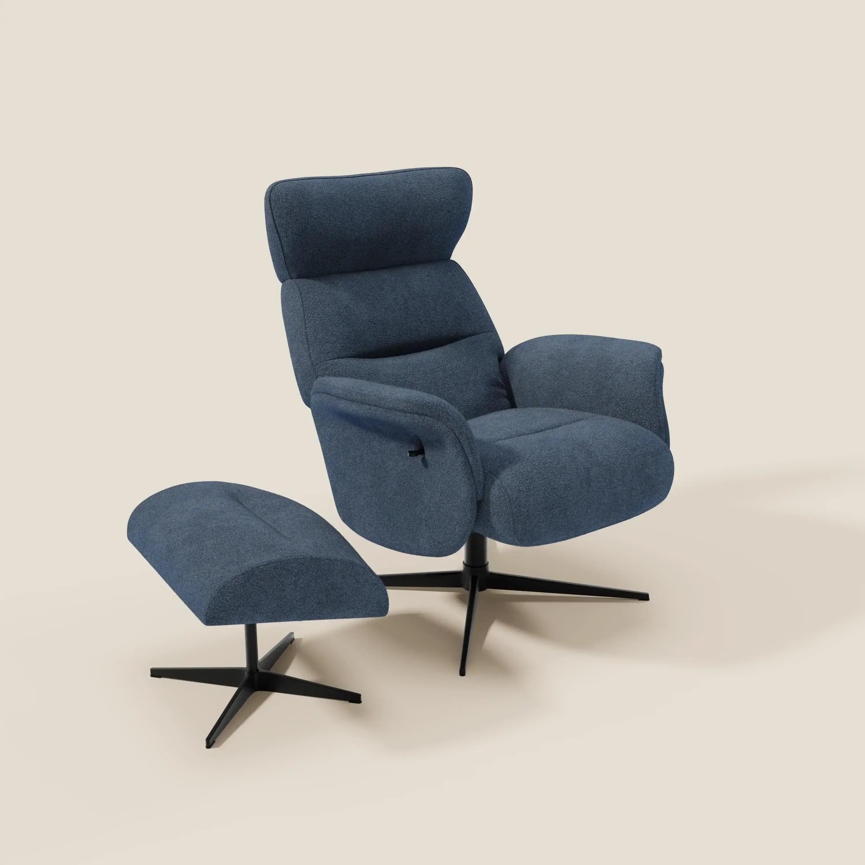 Lunor Fauteuil relax avec pouf en tissu bouclé imperméable T07 bleu