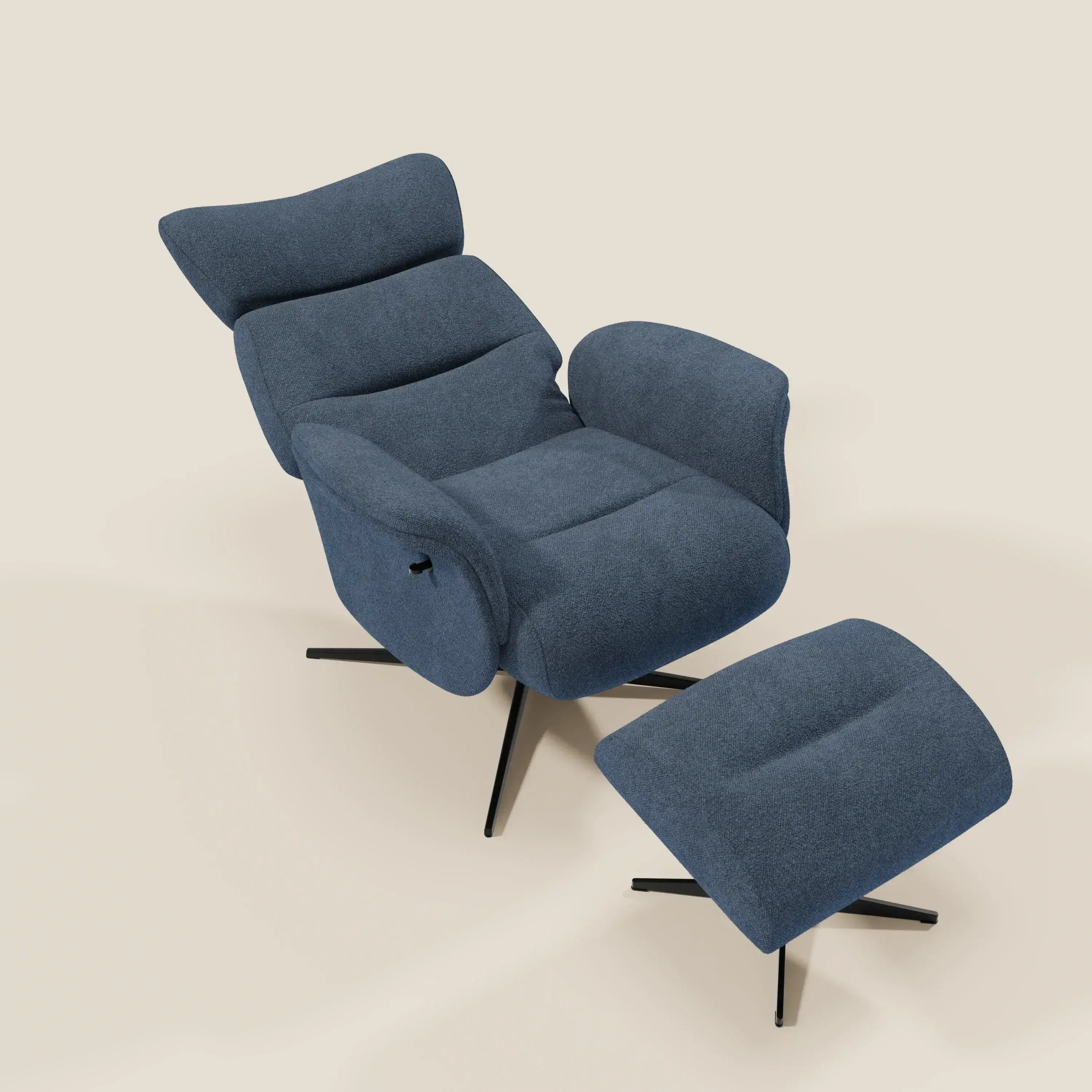 Lunor Fauteuil relax avec pouf en tissu bouclé imperméable T07 bleu