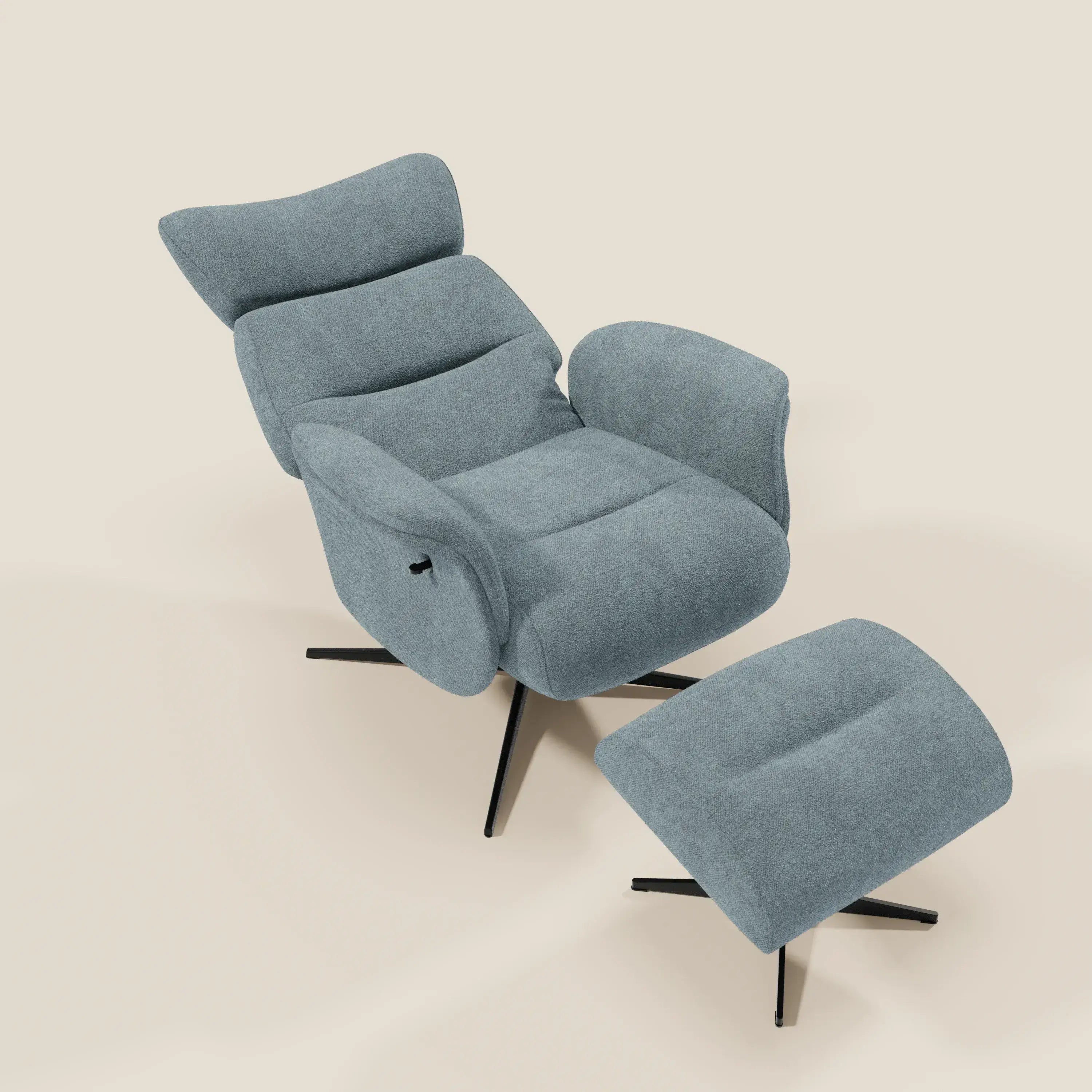 Lunor Fauteuil relax avec pouf en tissu bouclé imperméable T07