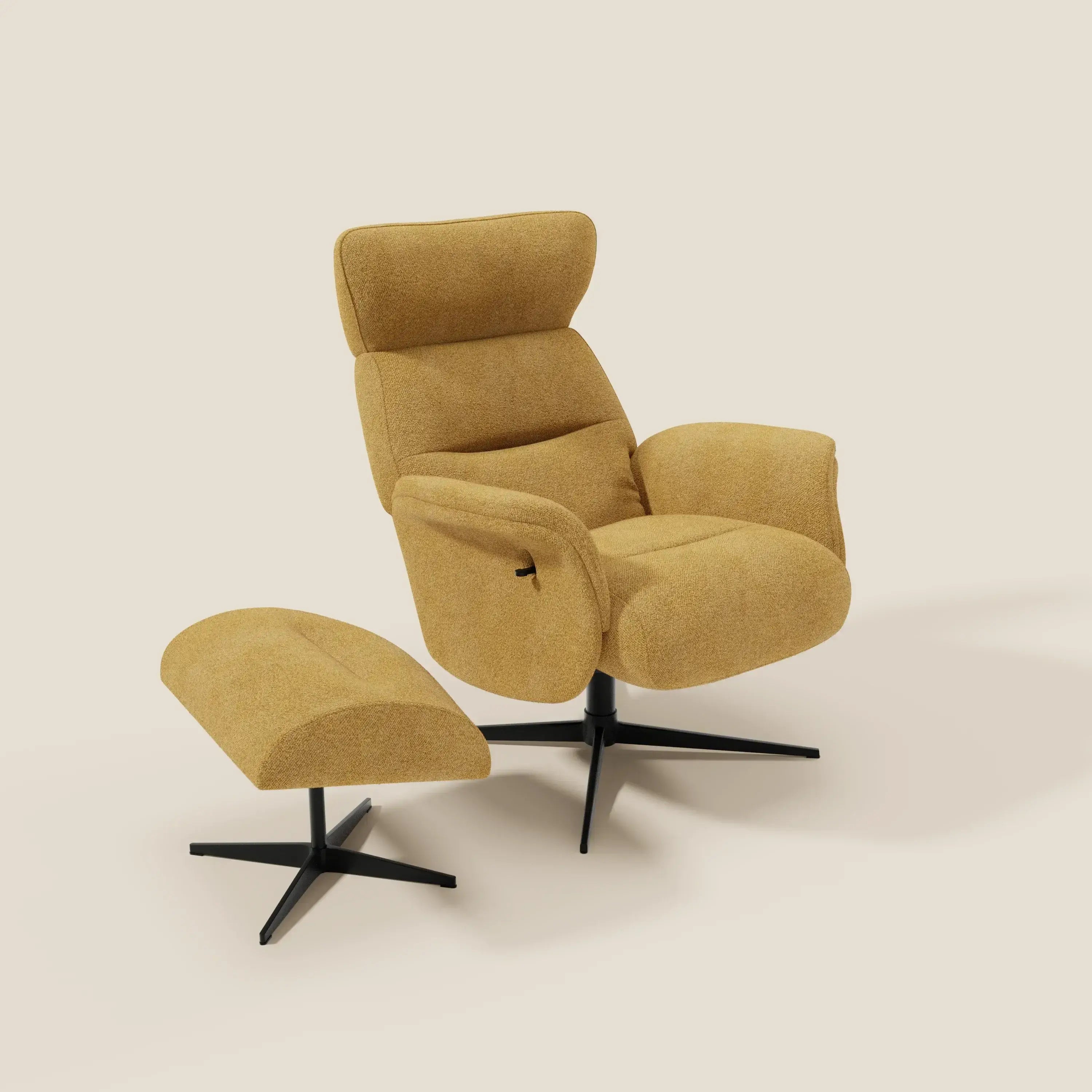 Lunor Fauteuil relax avec pouf en tissu bouclé imperméable T07 jaune