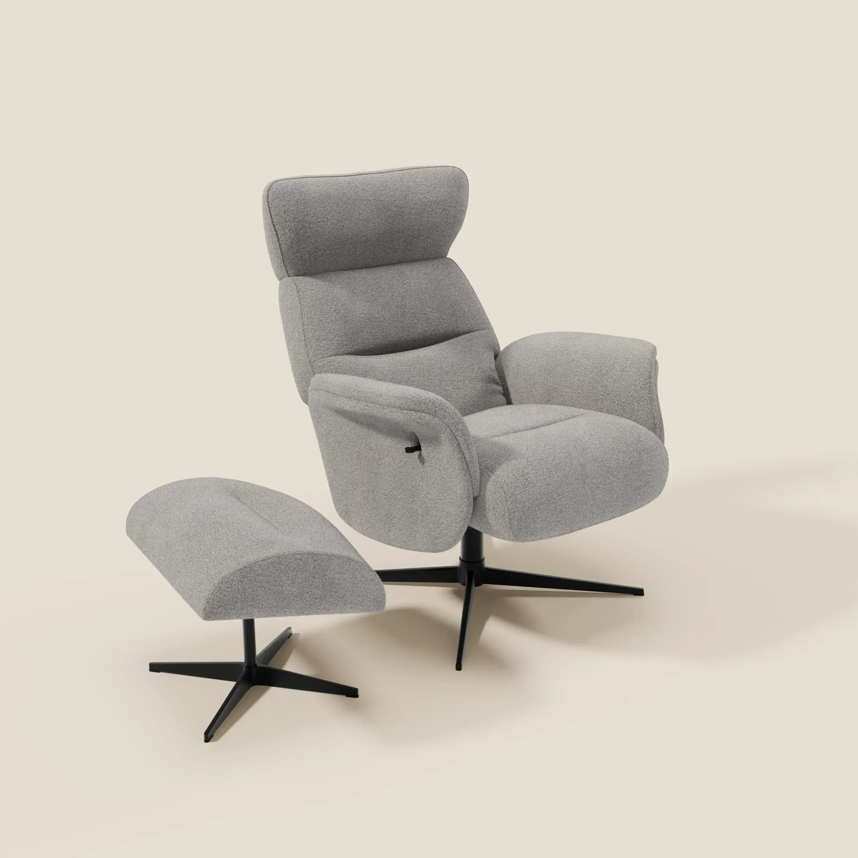 Lunor Fauteuil relax avec pouf en tissu bouclé imperméable T07 gris