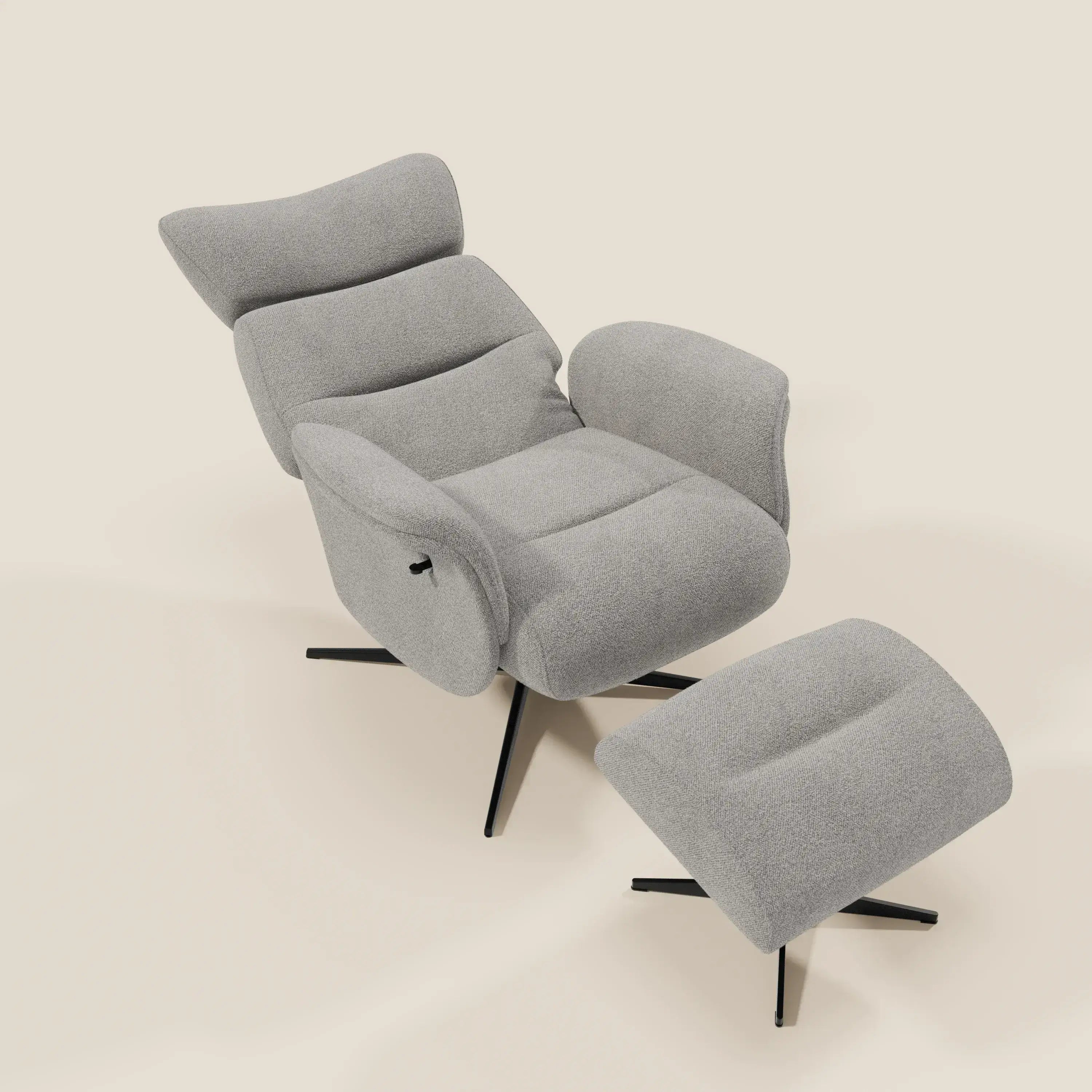 Lunor Fauteuil relax avec pouf en tissu bouclé imperméable T07 gris