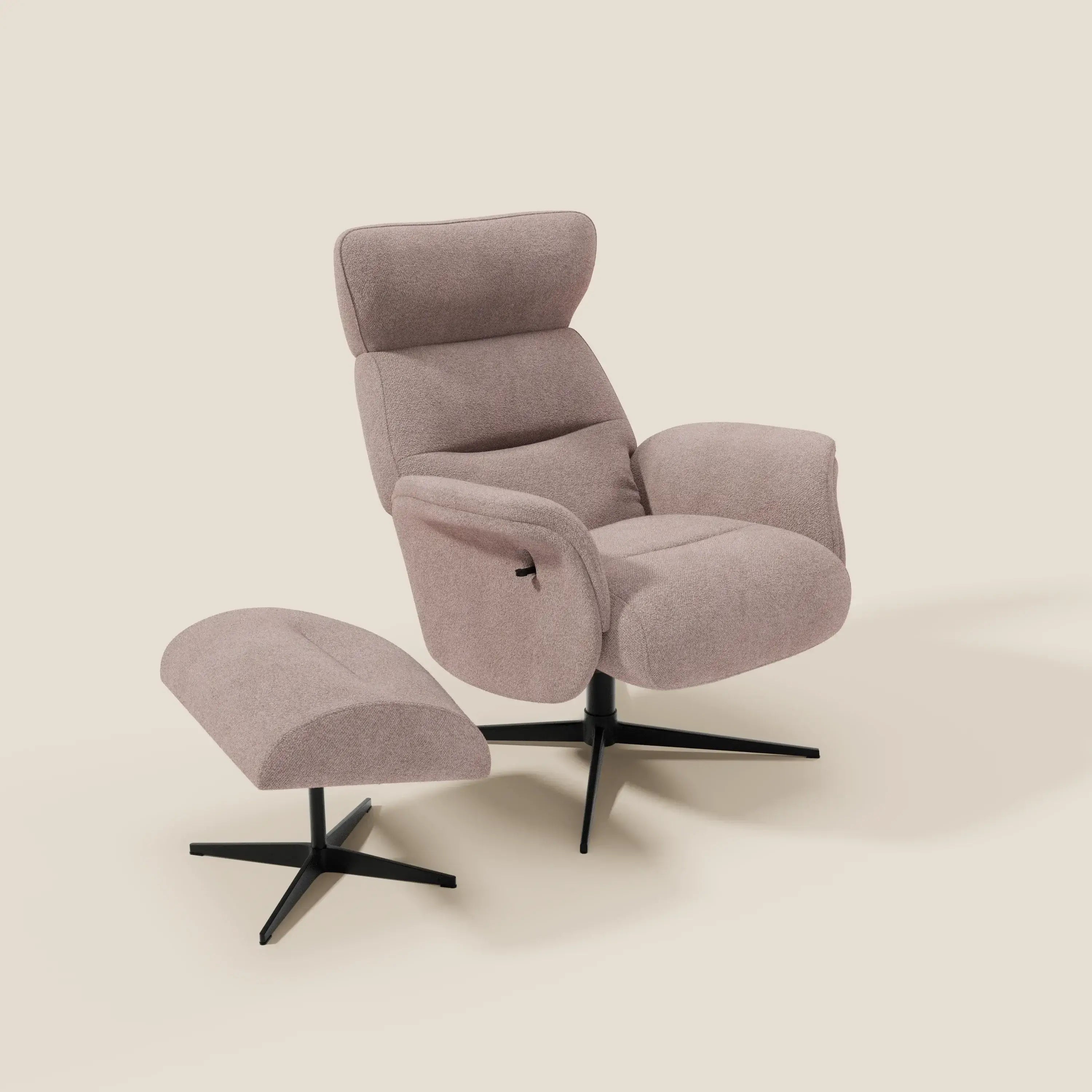 Lunor Fauteuil relax avec pouf en tissu bouclé imperméable T07 rose