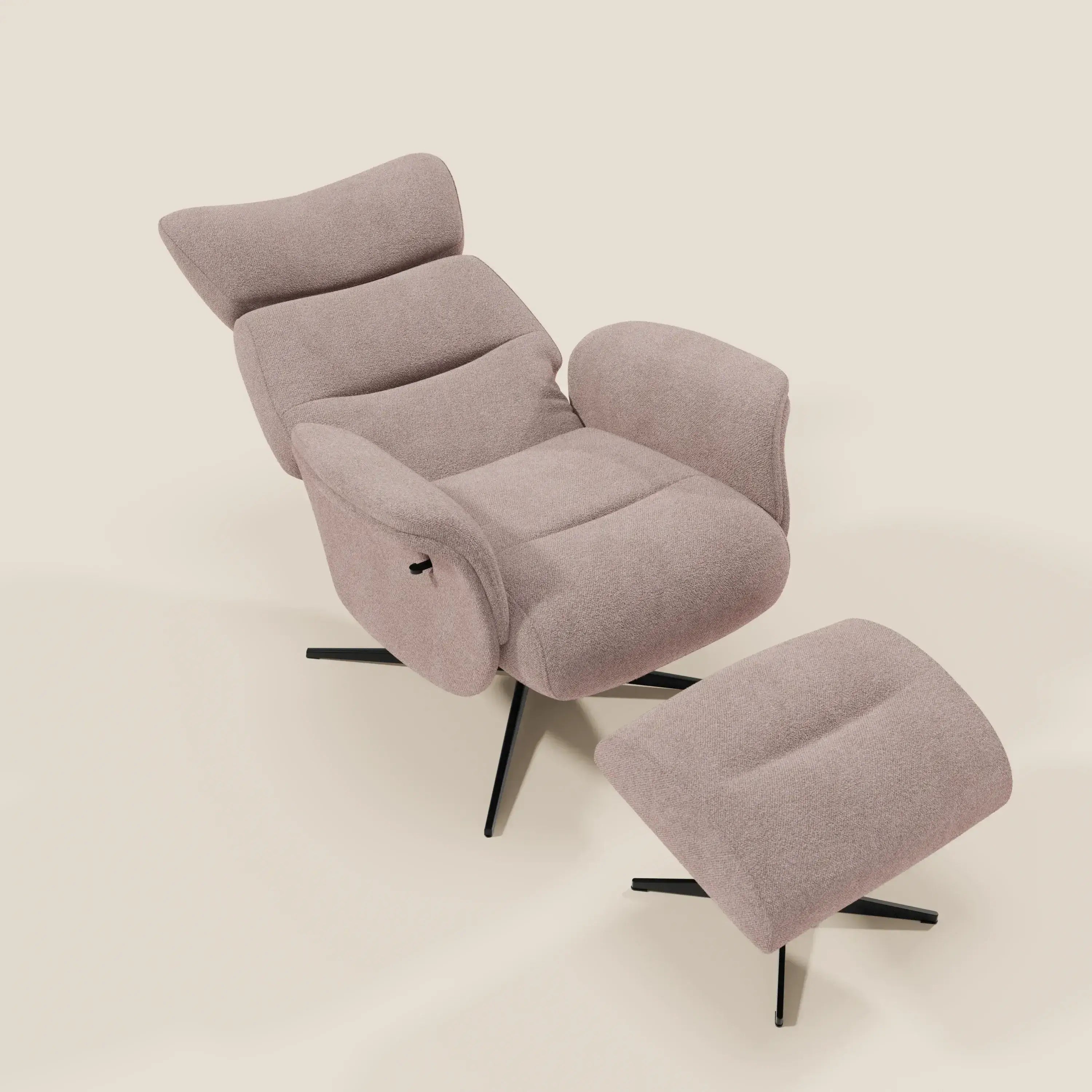 Lunor Fauteuil relax avec pouf en tissu bouclé imperméable T07 rose