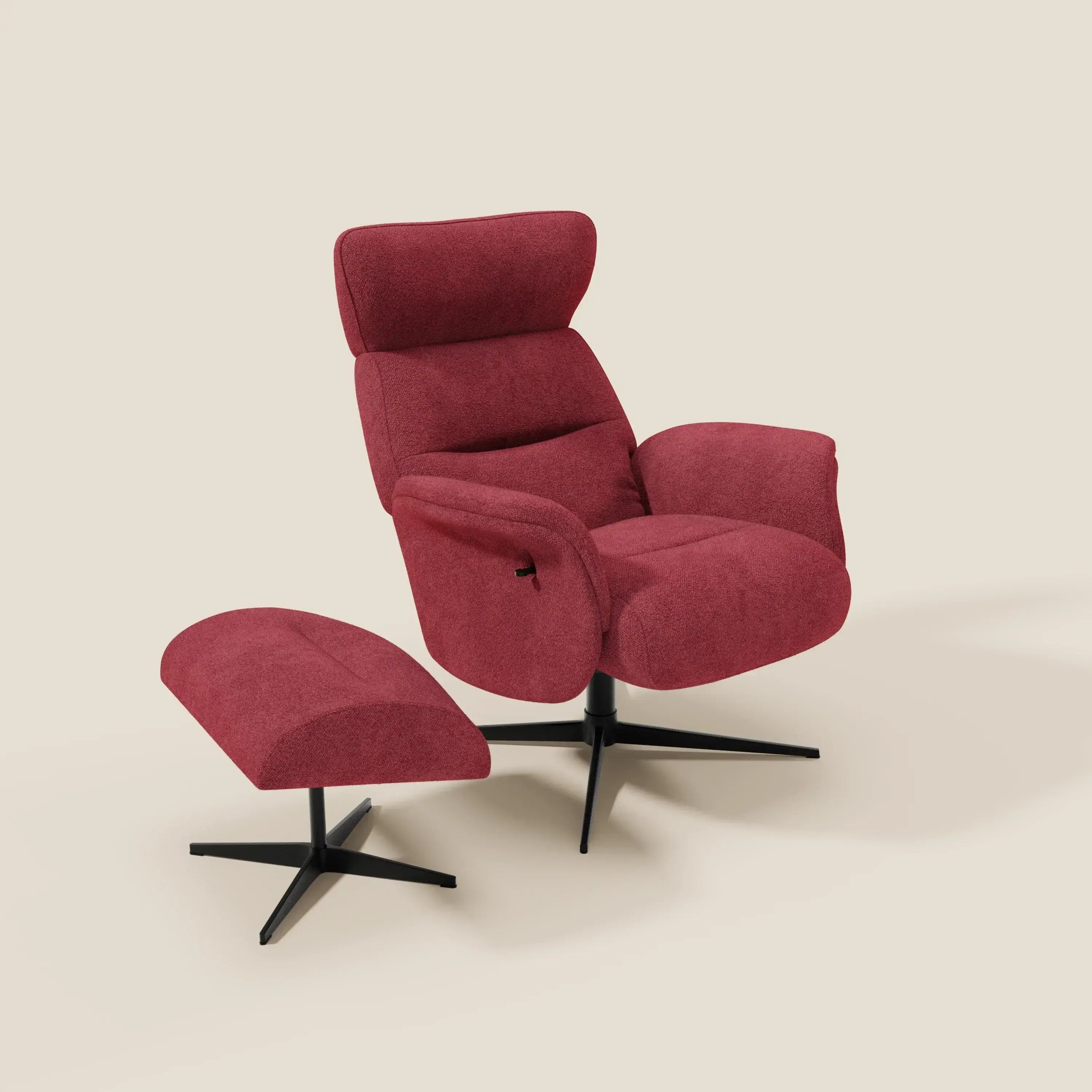 Lunor Fauteuil relax avec pouf en tissu bouclé imperméable T07 rouge